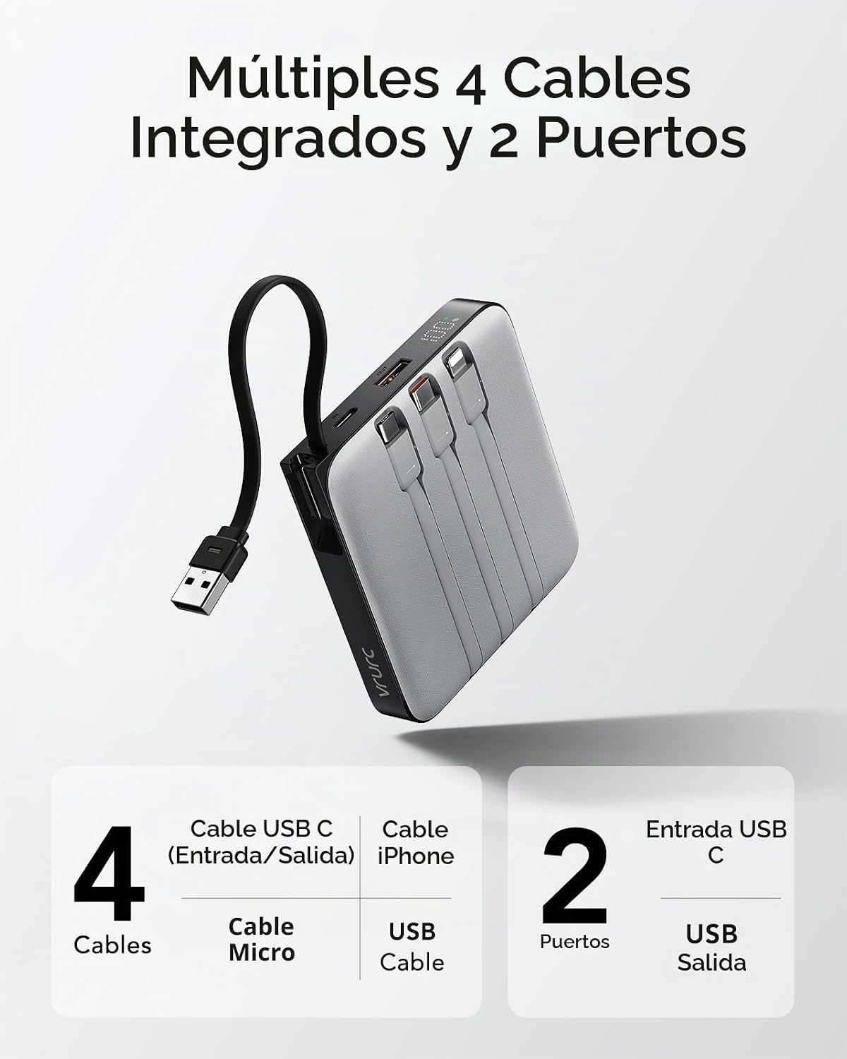 Banco de energía de 20000 mAh con 4 cables integrados, esenciales d...