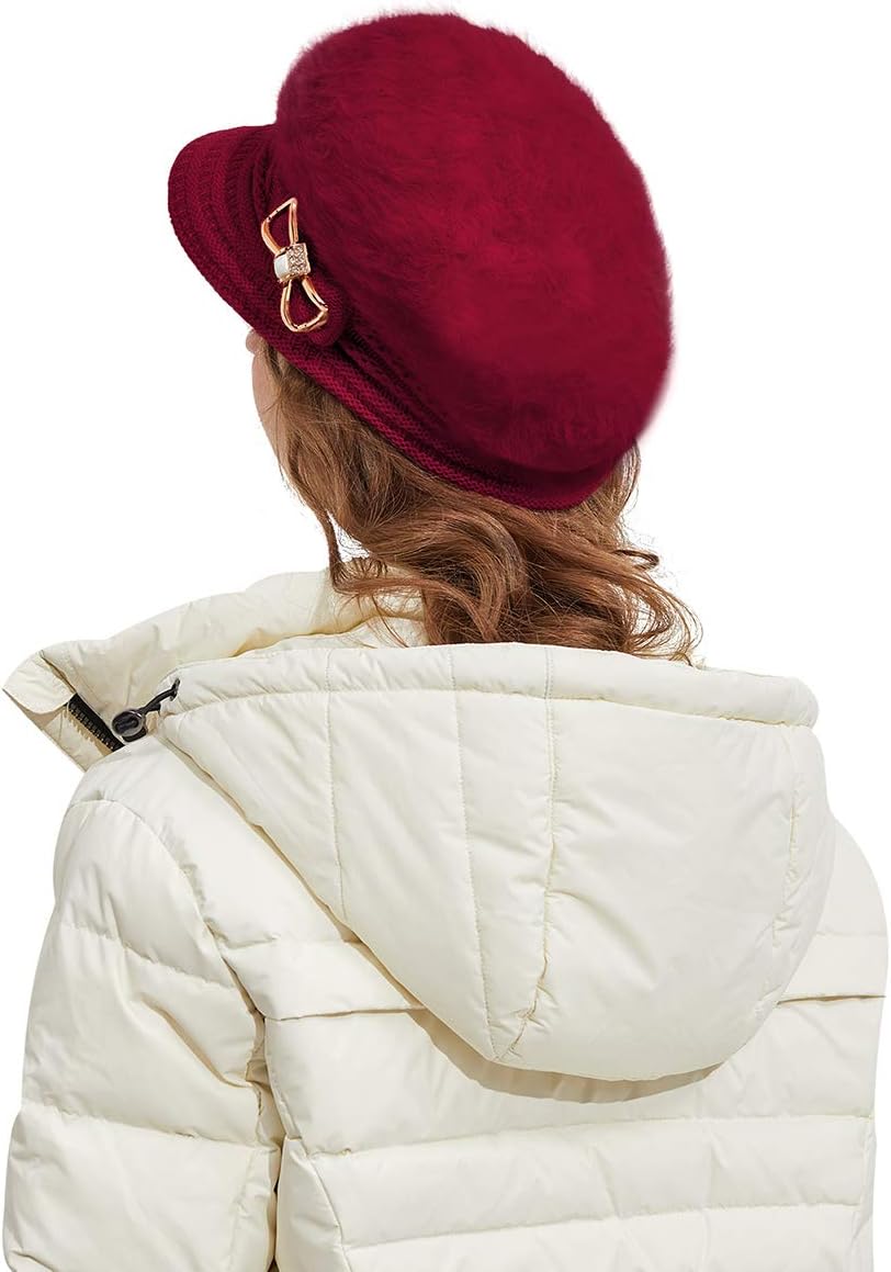 Surblue Sombrero de punto para mujer, boina, gorra de ala ancha con...