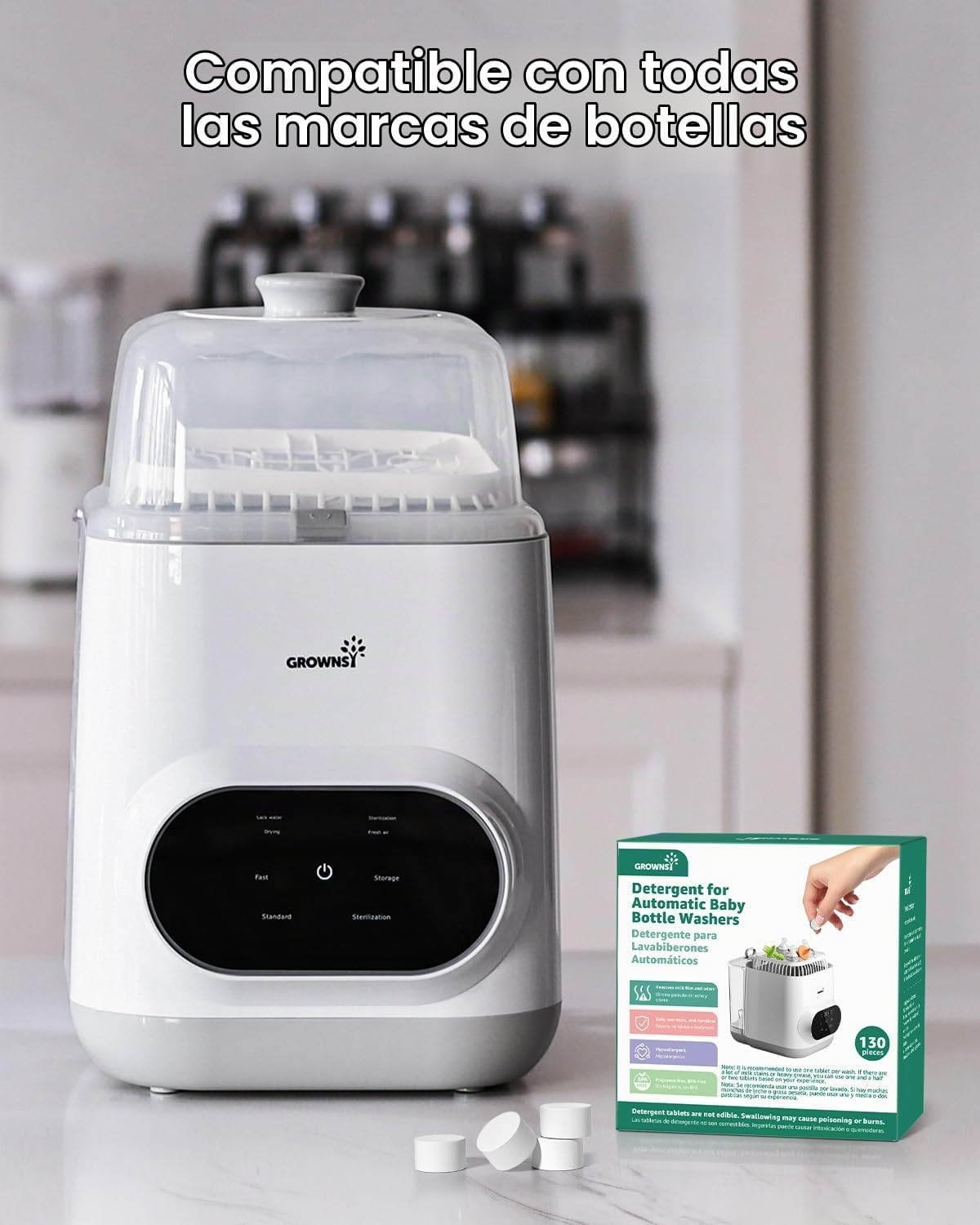 GROWNSY Comprimidos oficiales para lavar botellas de detergente 130...