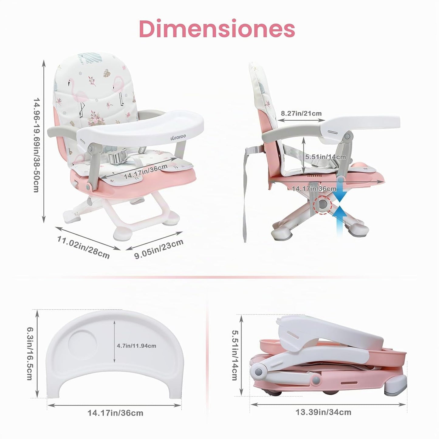 UBRAVOO Asiento elevado portátil 2en1 para niños pequeños, asiento...