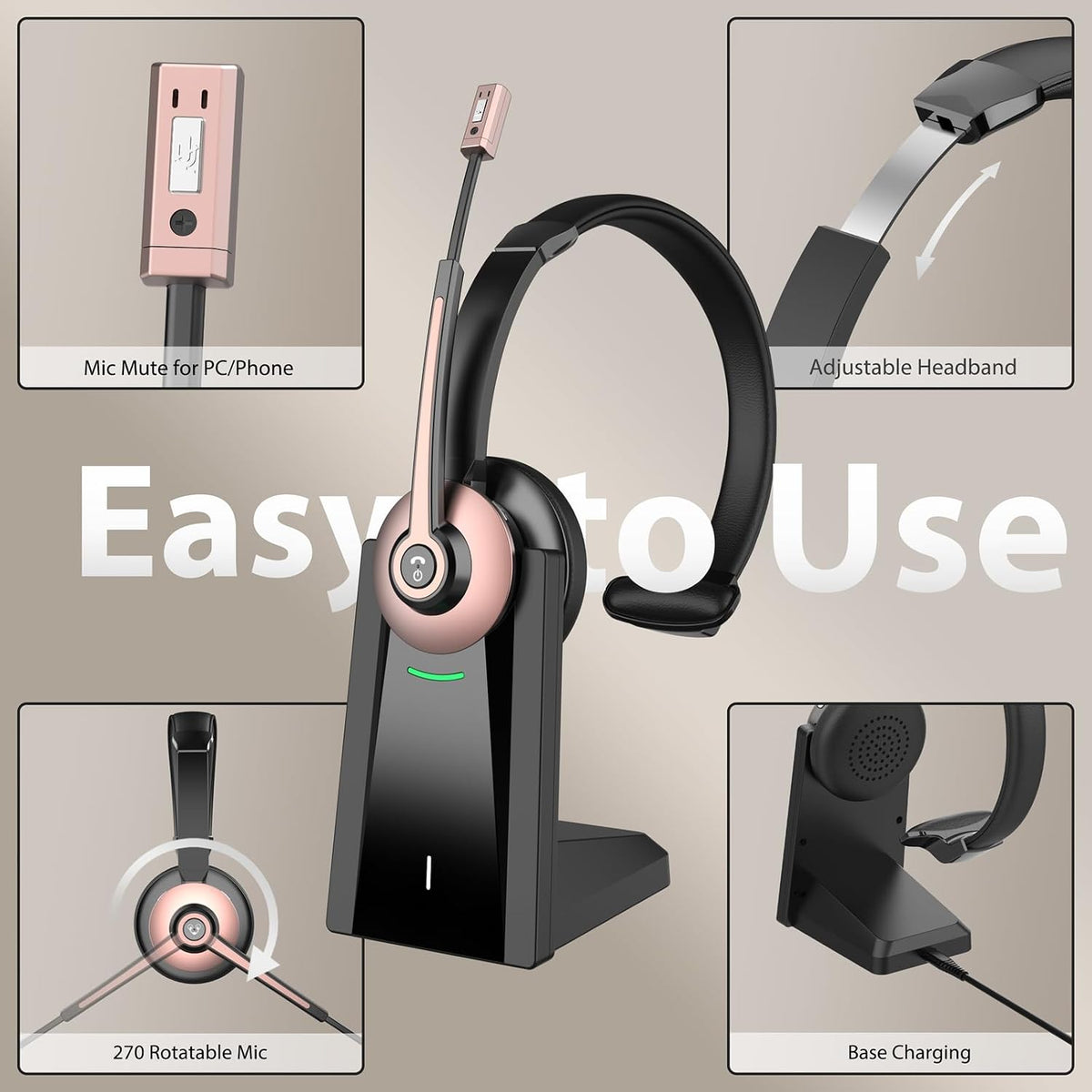 Auriculares inalámbricos con micrófono para el trabajo, auriculares...
