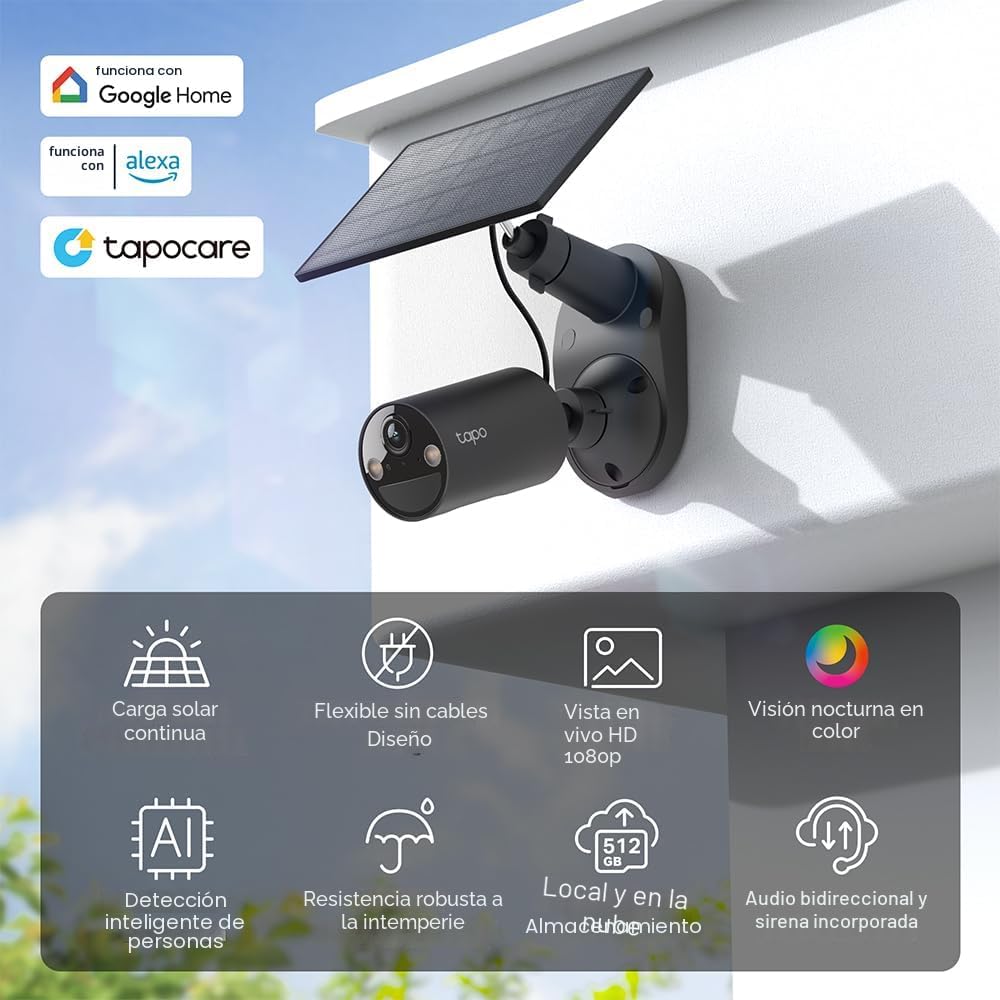 Tapo Cámara de seguridad inalámbrica para exteriores SolarCam 1080p...