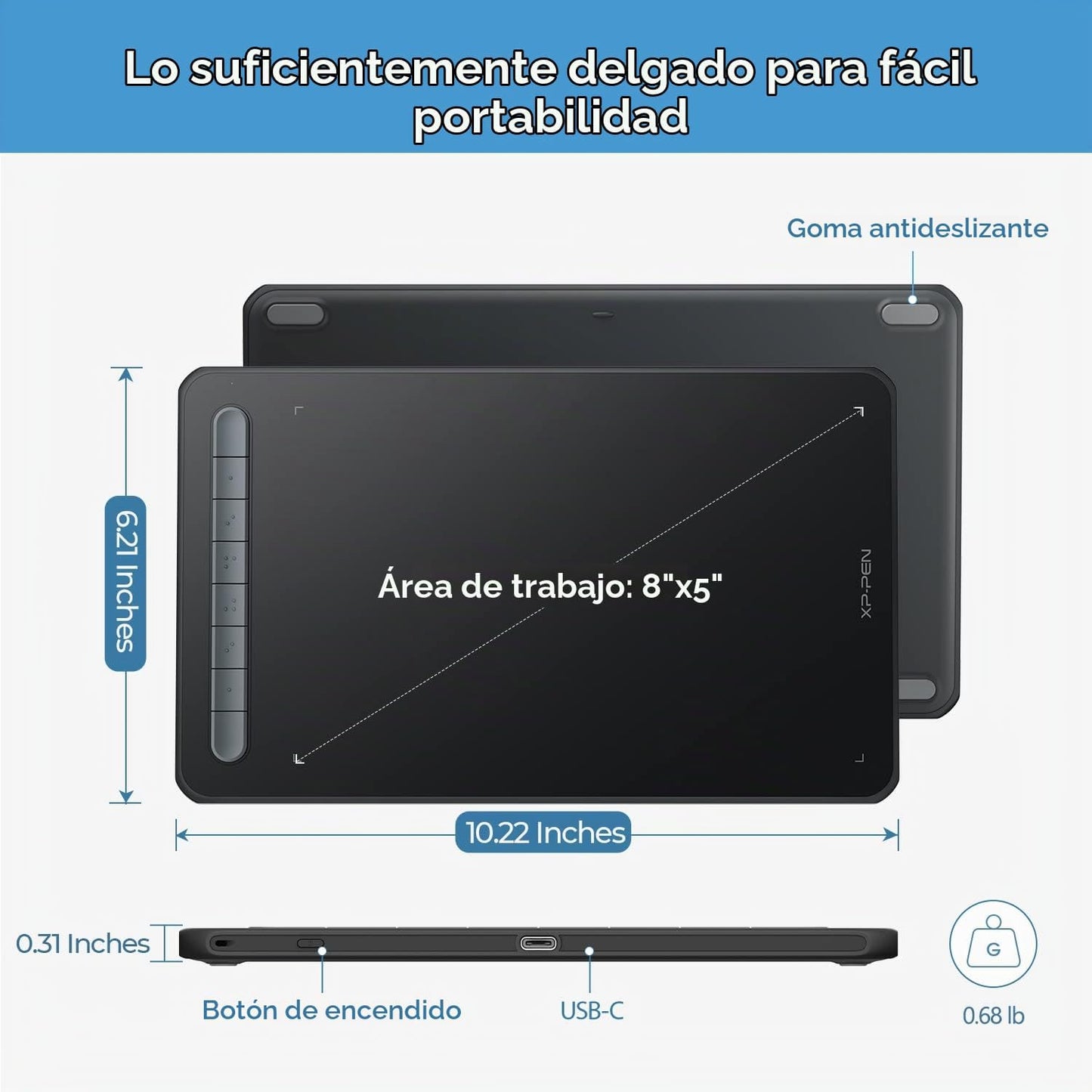 XPPen - Tableta gráfica de dibujo Deco MW Bluetooth inalámbrica par...