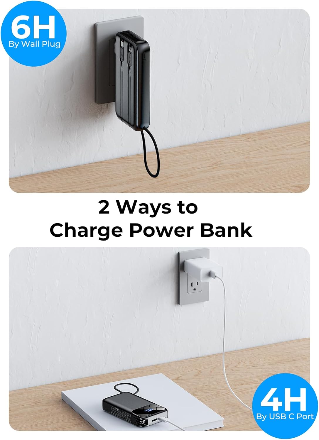 LHUOED Banco de energía portátil de 50000mAh con enchufe y cables d...
