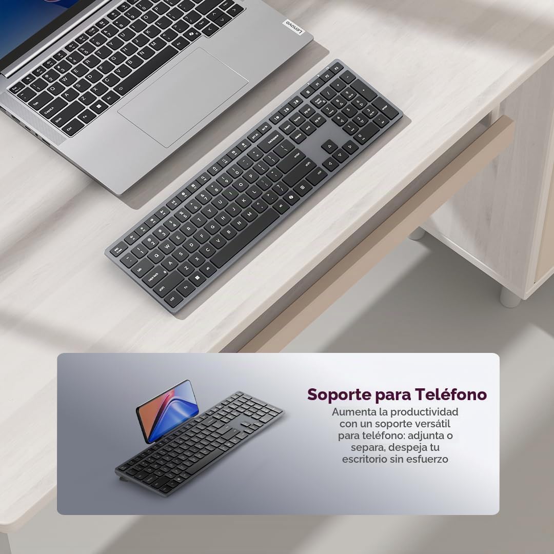 Teclado Inalámbrico Moderno Lenovo 700, Dongle 2.4 GHz y Conexión D...