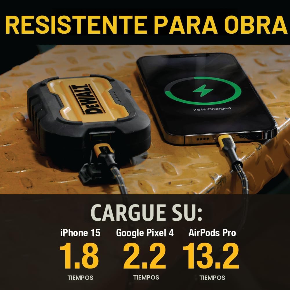 DEWALT Cargador portátil resistente, banco de energía, sitio de tra...