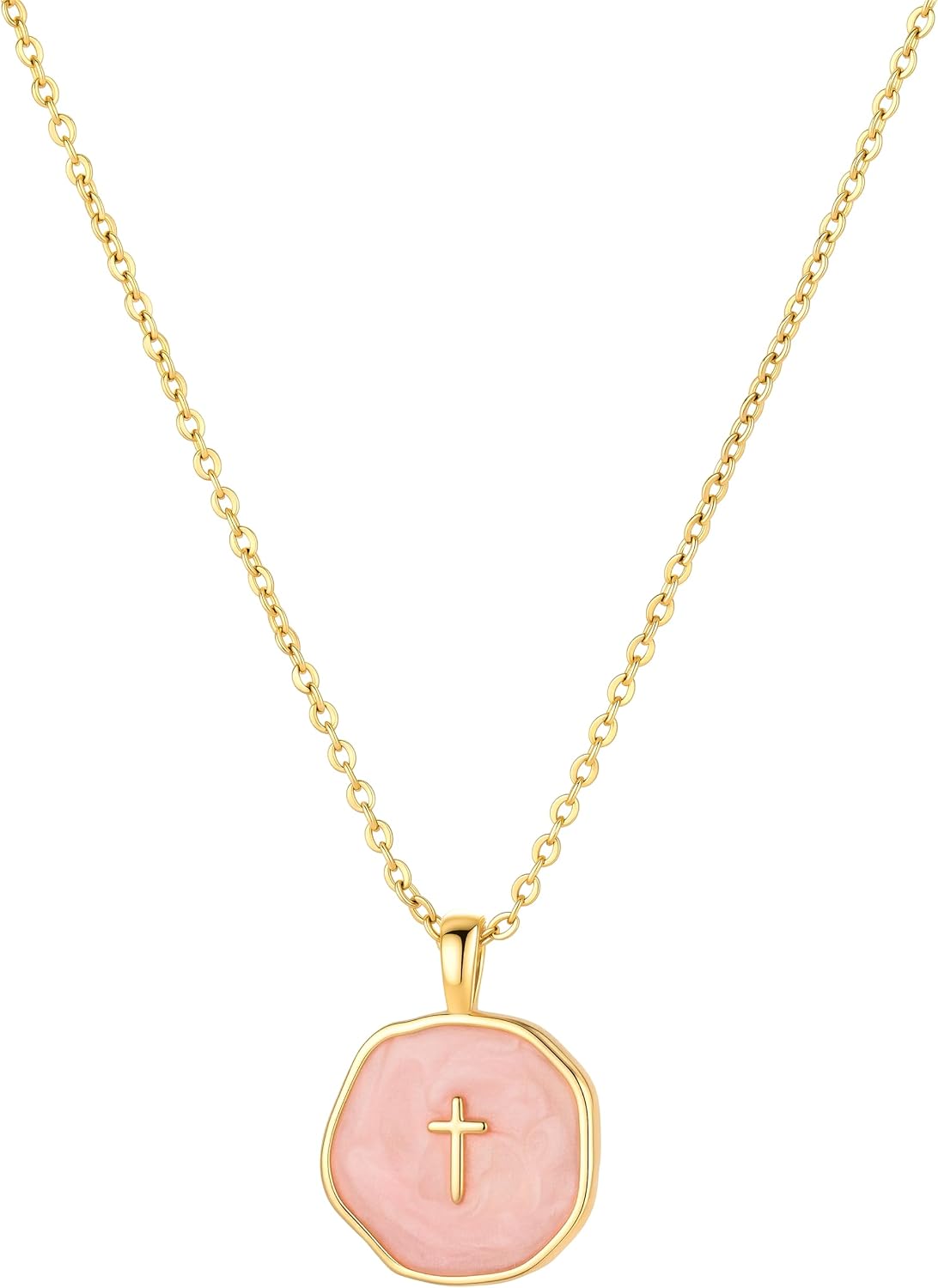 Fozira Collar con colgante de cruz de esmalte chapado en oro de 14K...