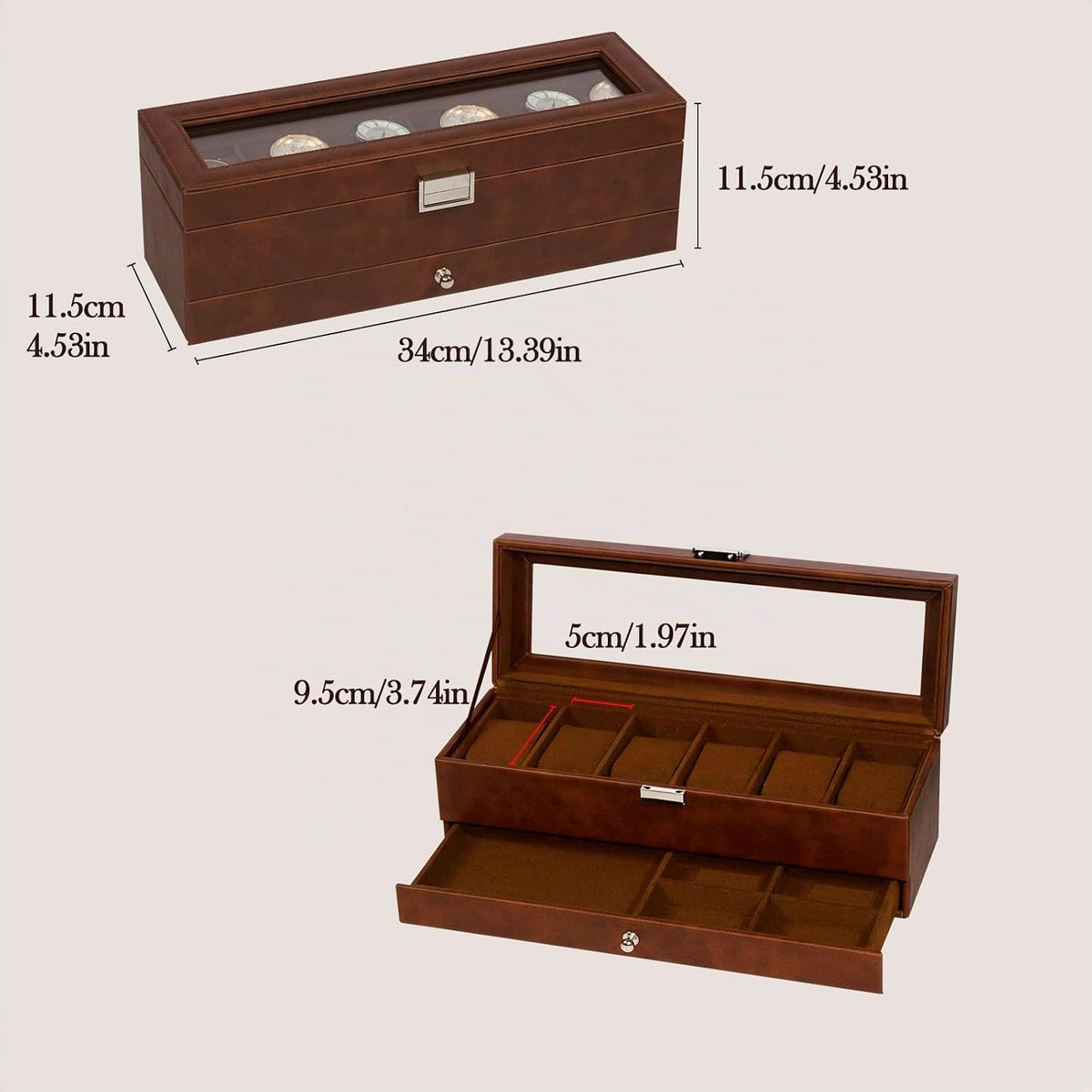 GLOBAL KA Caja de Reloj, Caja de Exhibición de Reloj de 6 Compartim...