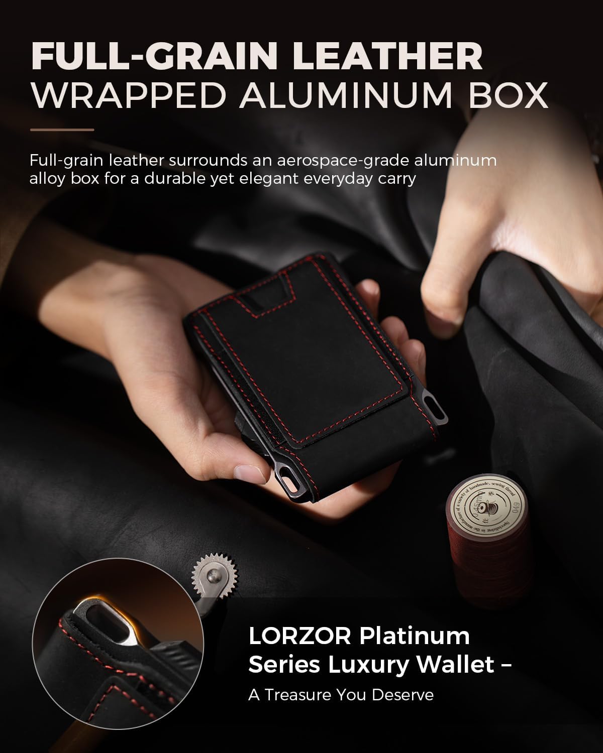 LORZOR Cartera táctica de piel auténtica para hombre, tarjetero des...