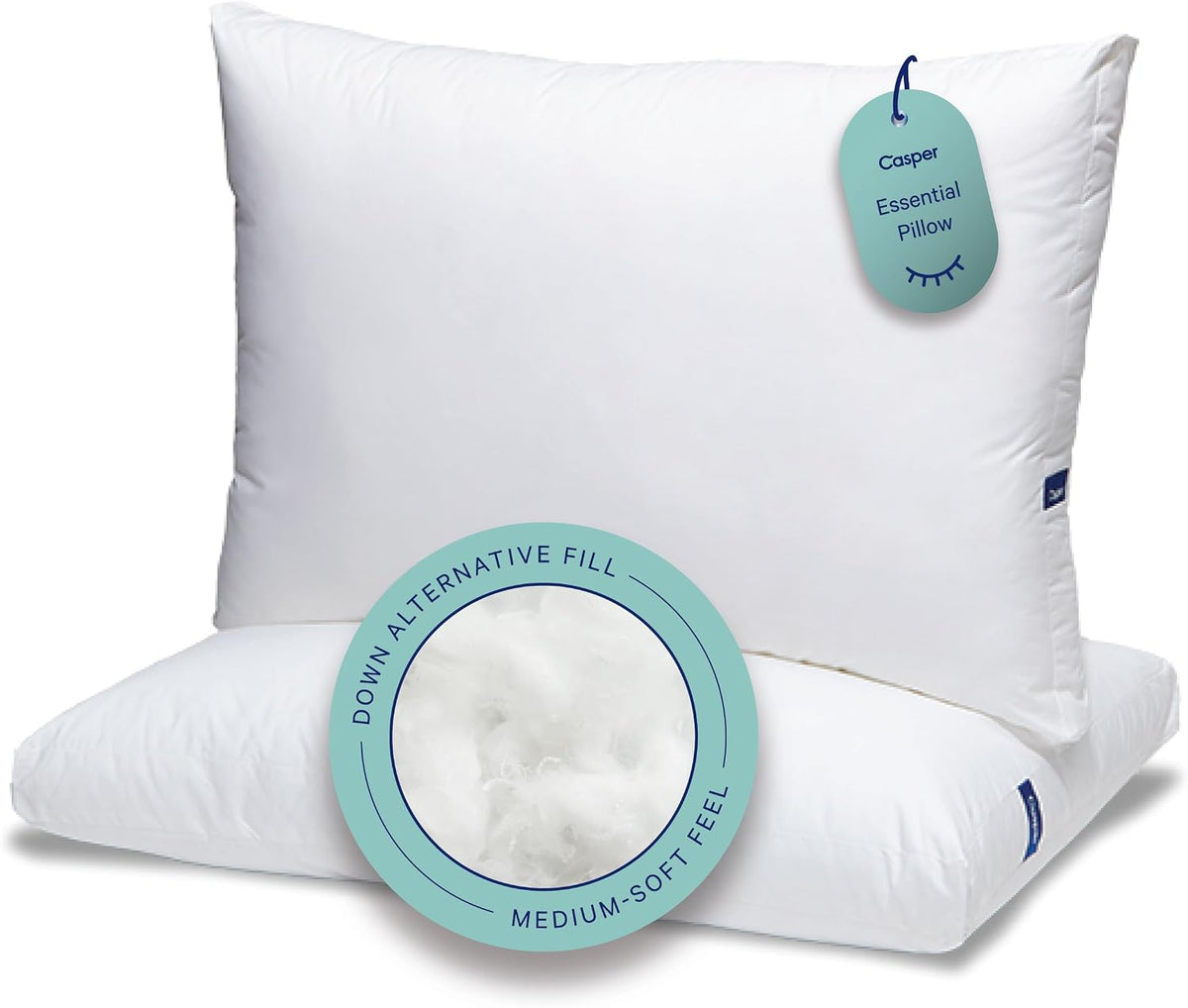 Almohada esencial Casper para dormir, estándar, blanca, paquete de...