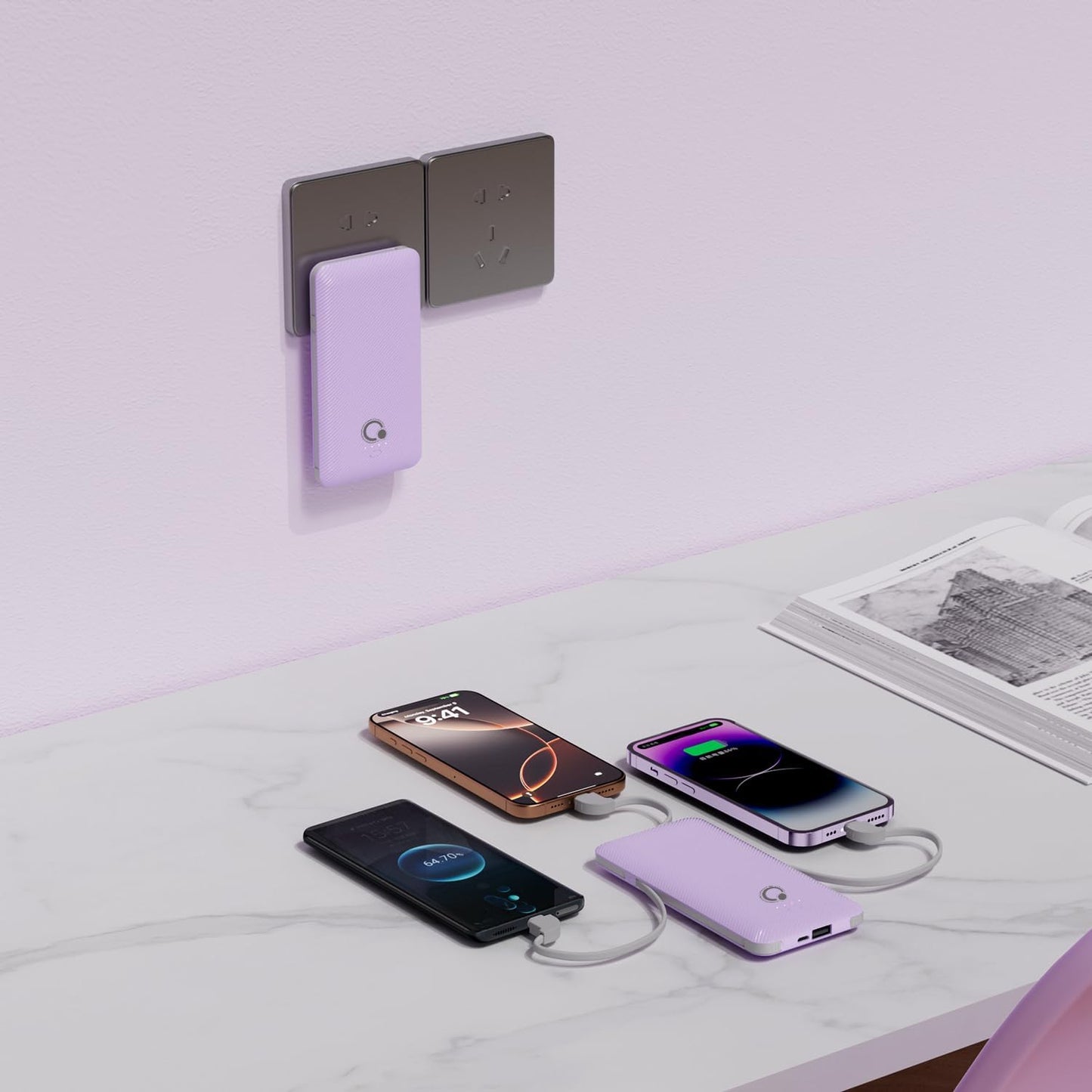 Cargador portátil con cables integrados y enchufe de pared de CA, b...
