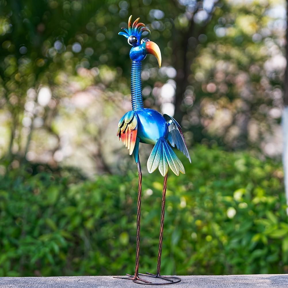 DREAMSOUL Estatuas de jardín de pájaros de metal de 30" diverti...