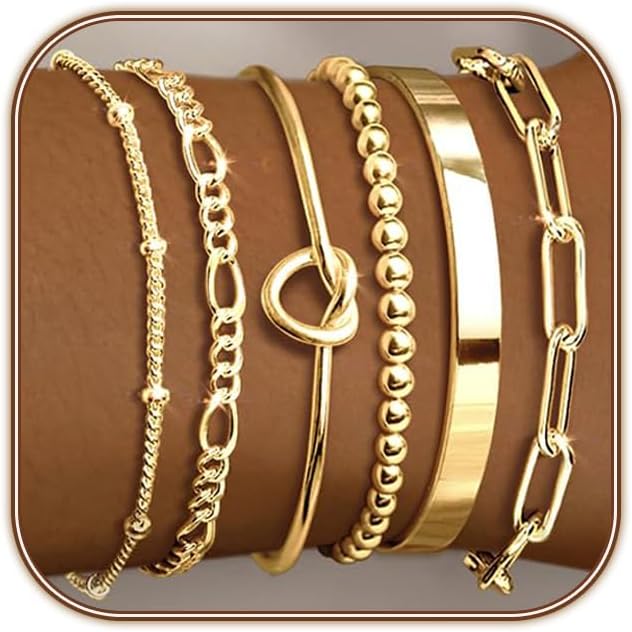 HERIER Pulseras de oro para mujer, pulsera chapada en oro de 18 qui...