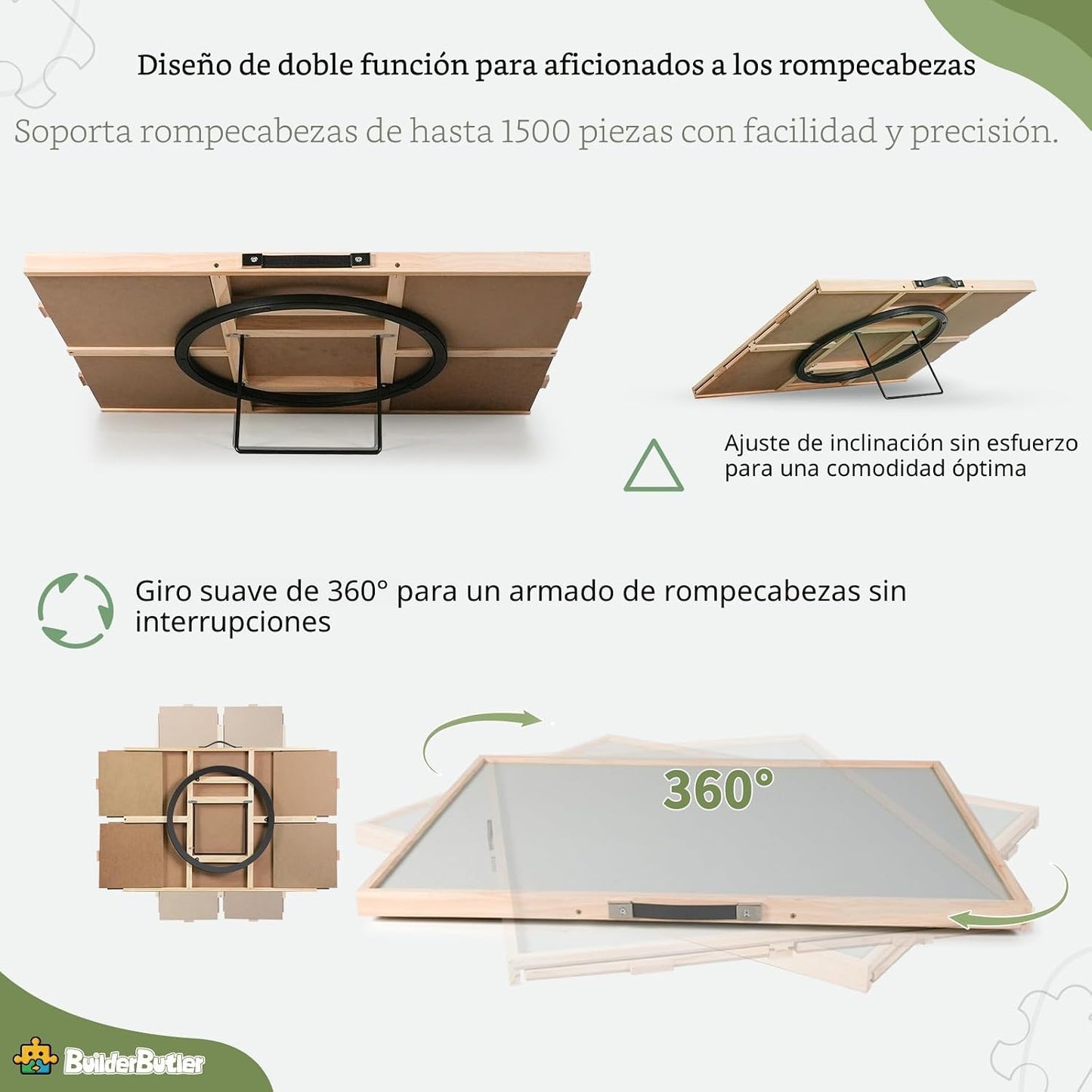 BuilderButler 1500 piezas 2 en 1 tabla de rompecabezas inclinable y...