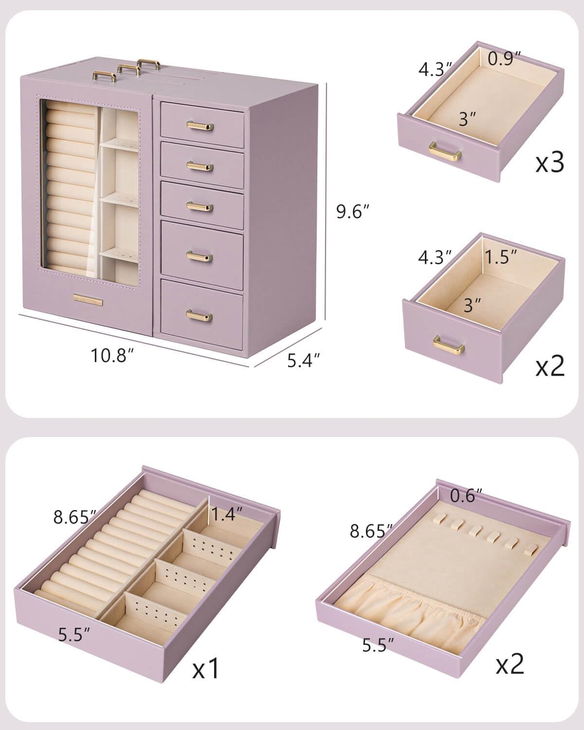 Homde - Gran joyero\/organizador\/caja con ventana de vidrio, cajon...