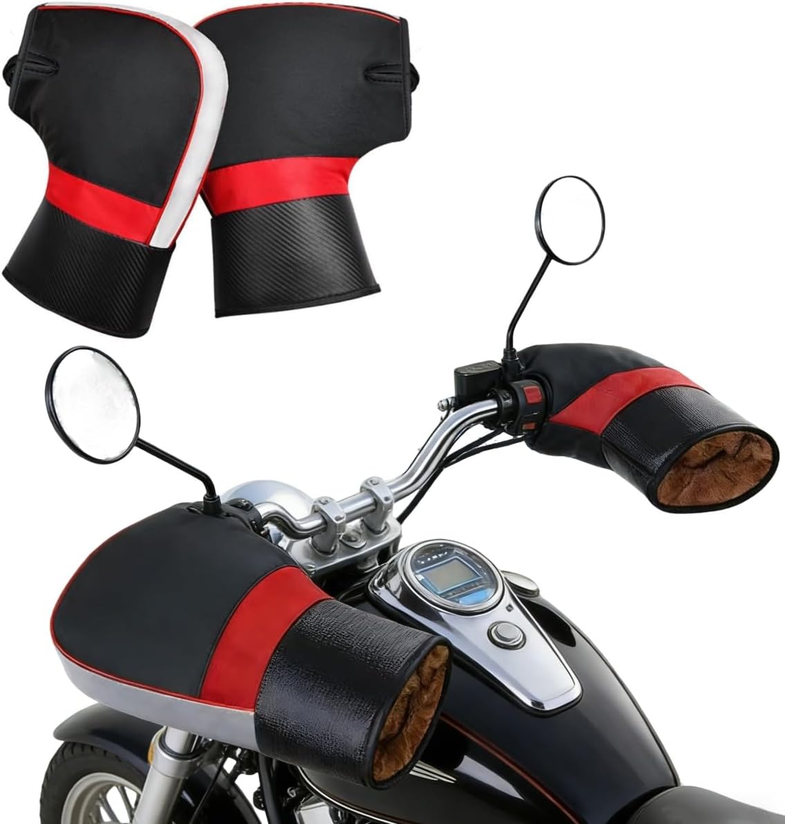 HKSICHENGKEJI Guantes de manillar de felpa para motocicleta, guante...