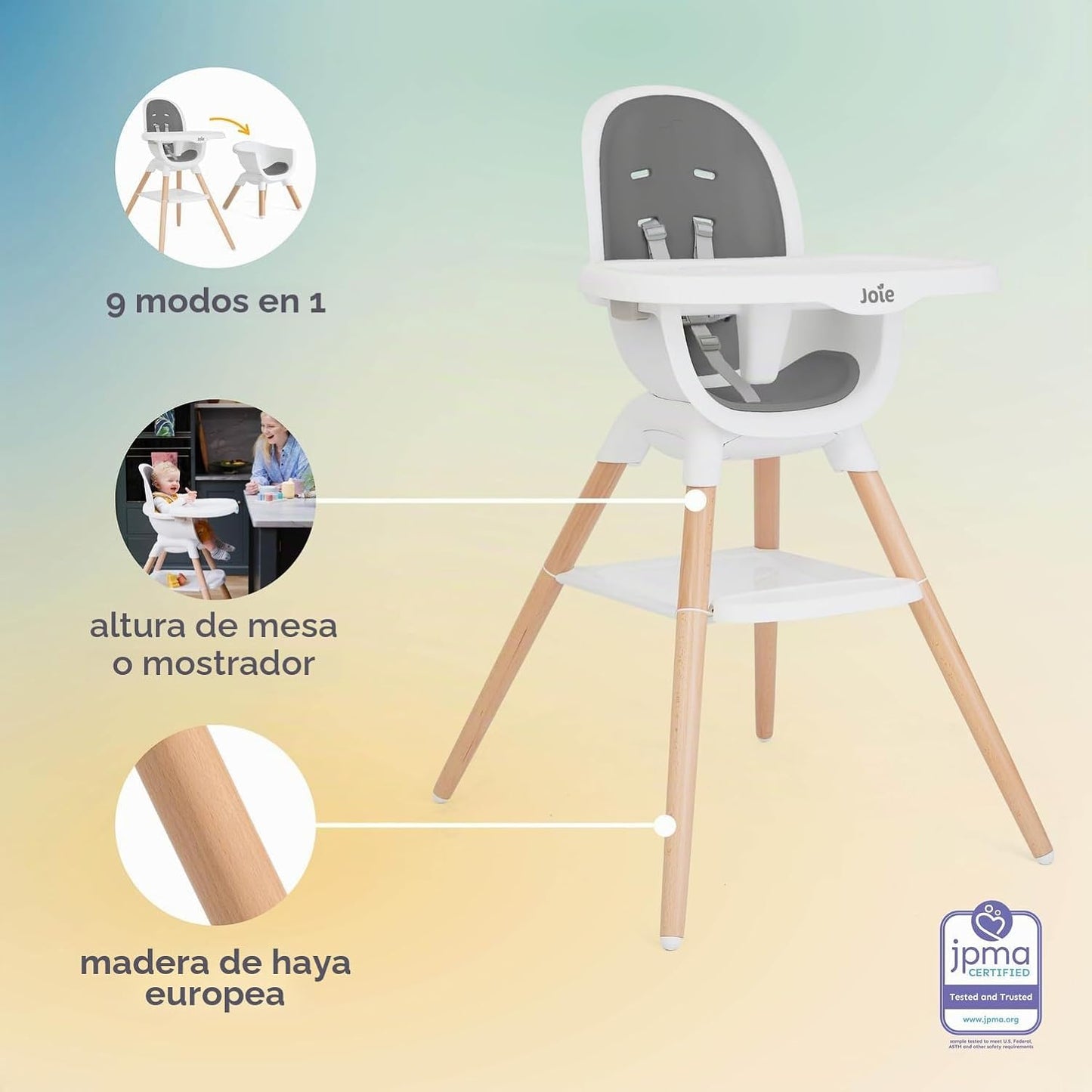 Trona multimodo Joie Chai - Madera de haya europea, convertible, 9+...