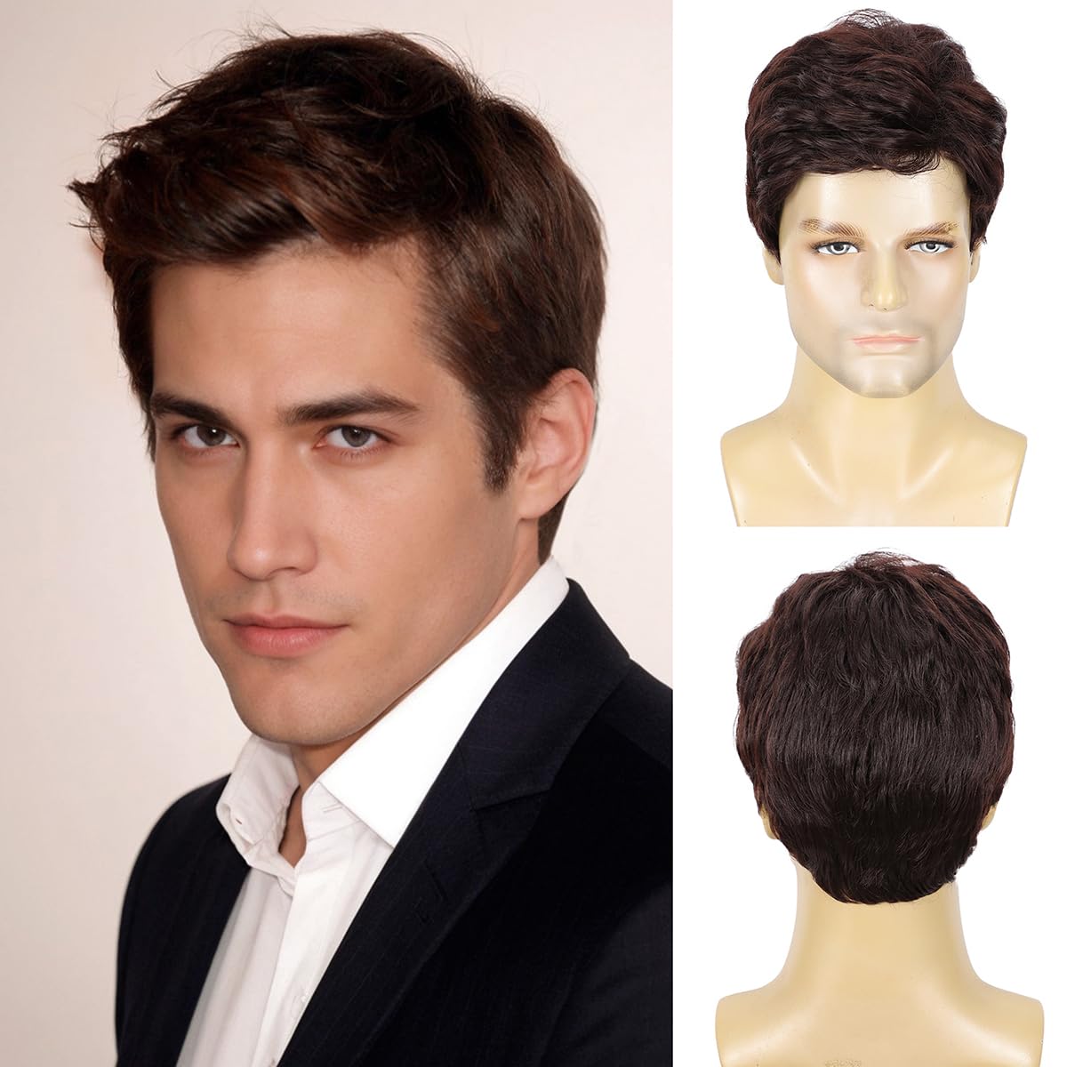 DDHAIR Peluca corta de color marrón para hombre, pelucas sintéticas...
