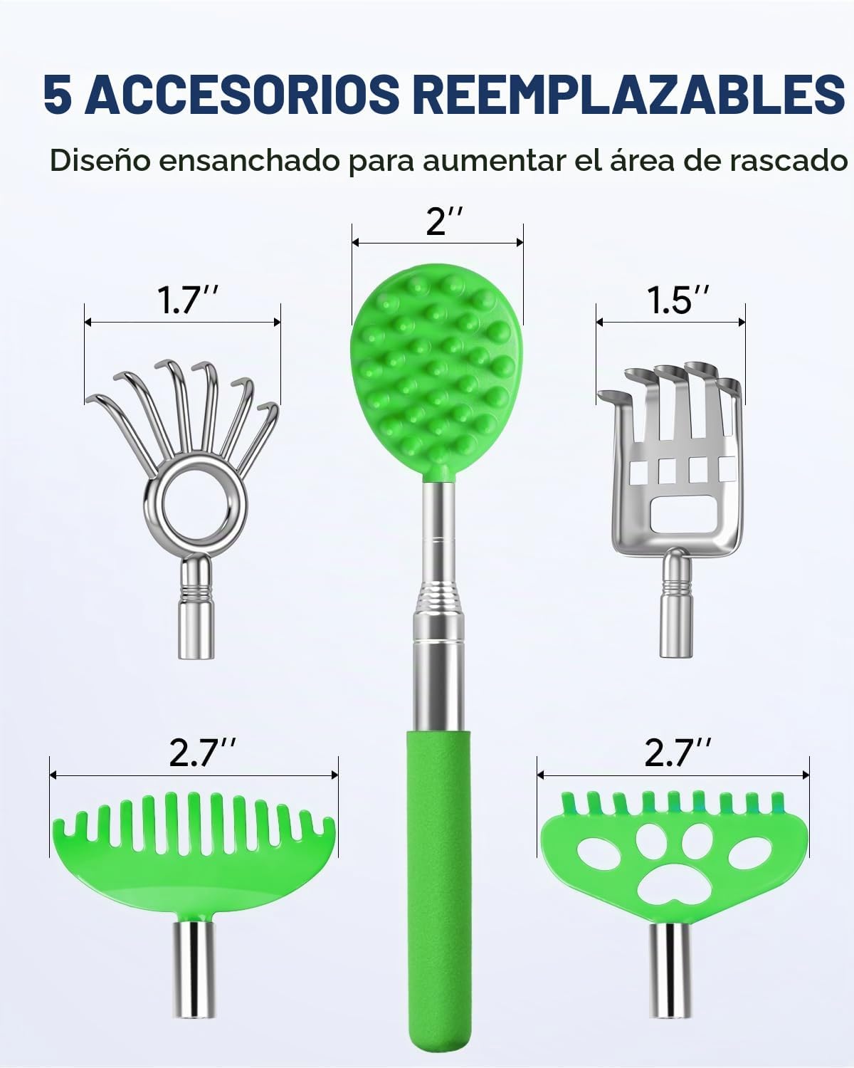 Gelibo Rascador telescópico de espalda con 5 cabezas desmontables,...