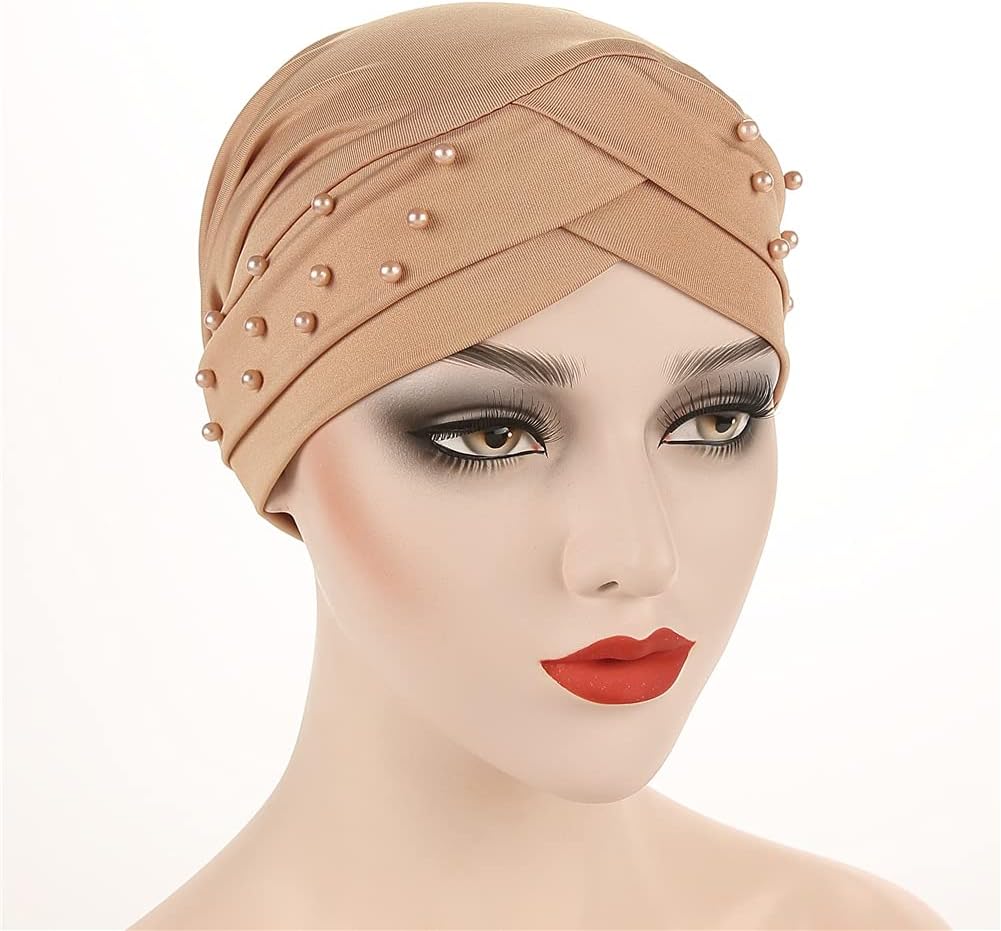 Fxhixiy Gorro sedoso con cuentas para mujer, turbante preatado para...