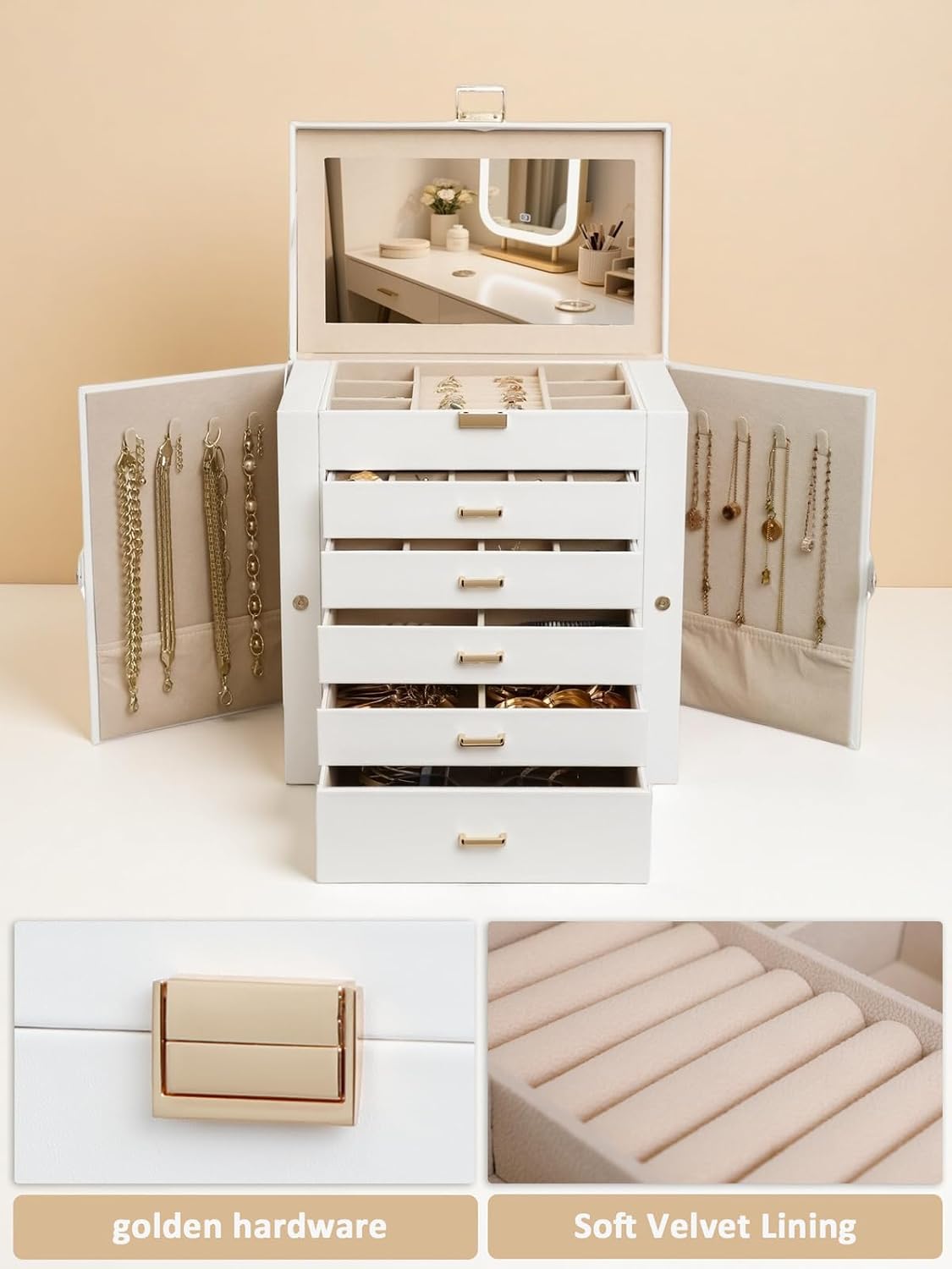 BOOVO Joyero grande para mujer de 6 capas | Organizadores y almacen...