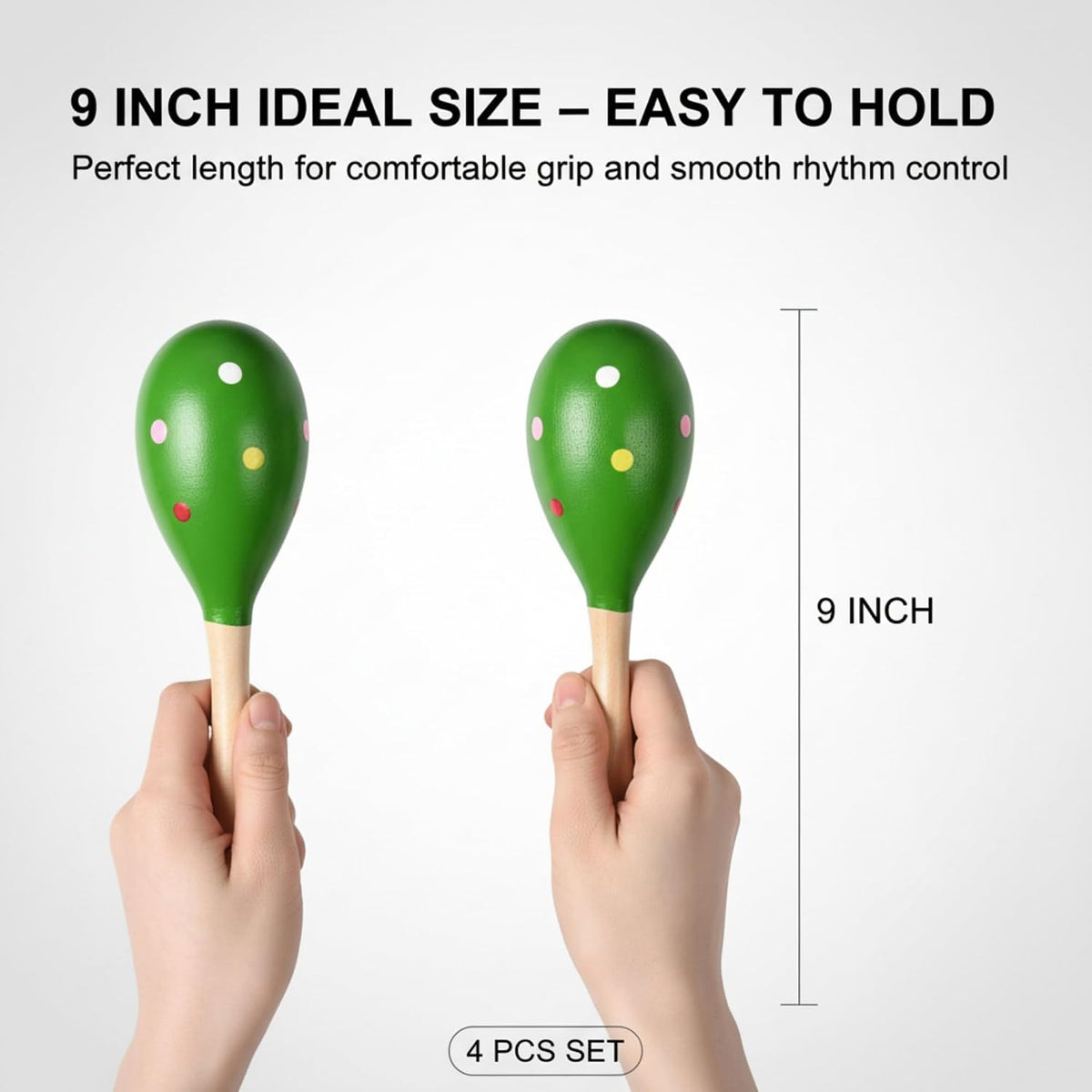 4 piezas Maracas, instrumento de maraca de madera de 9 pulgadas (pu...