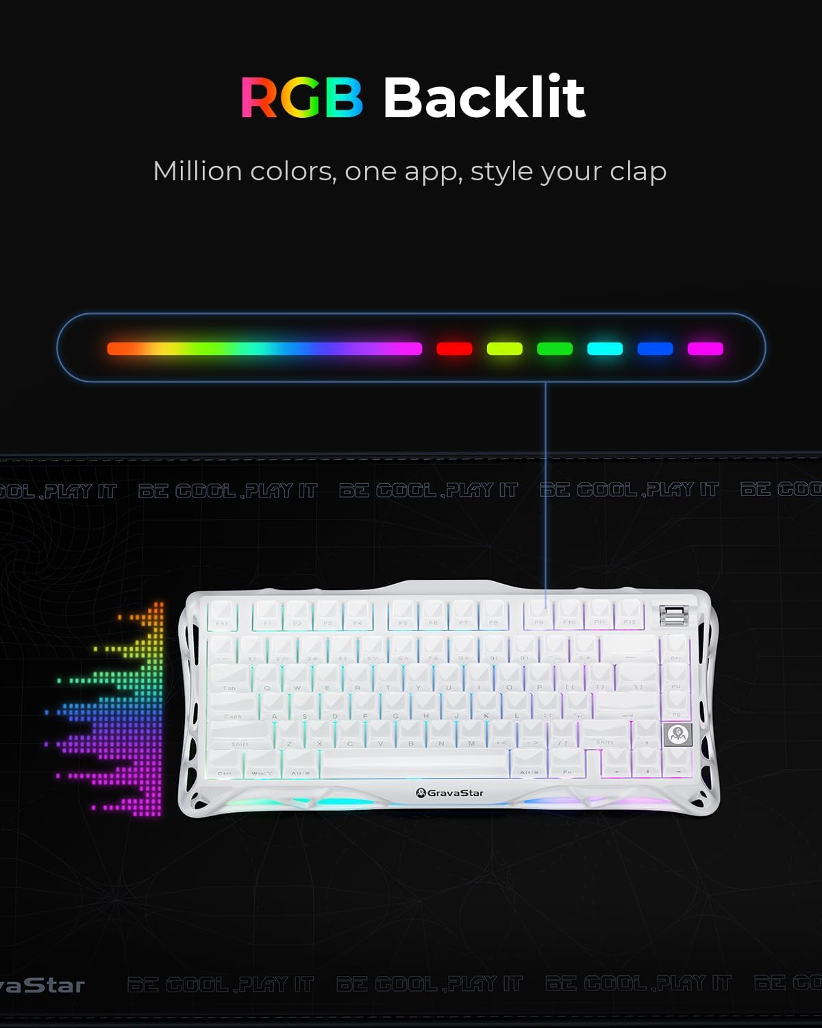 GravaStar Mercury K1 Teclado inalámbrico 75% blanco, teclado mecáni...