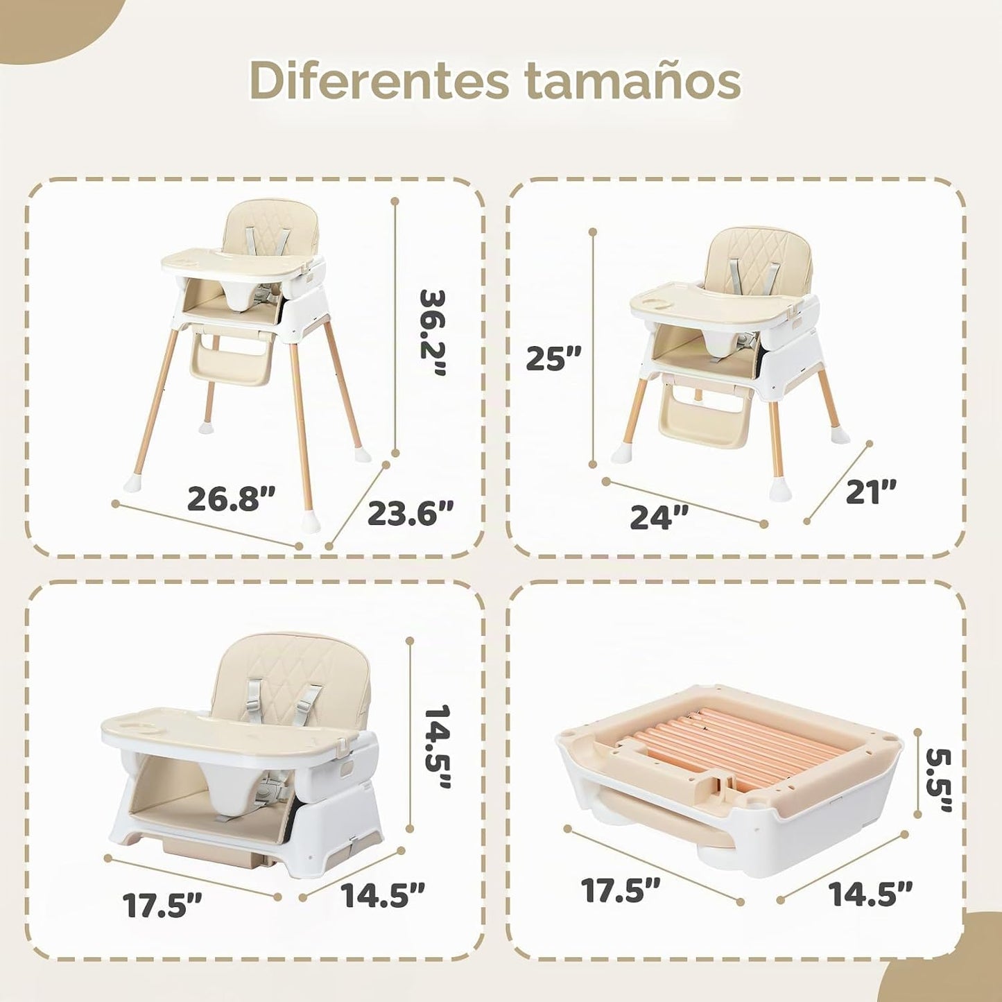 JOYMOR Silla alta 5 en 1 para bebés y niños pequeños, silla alta po...