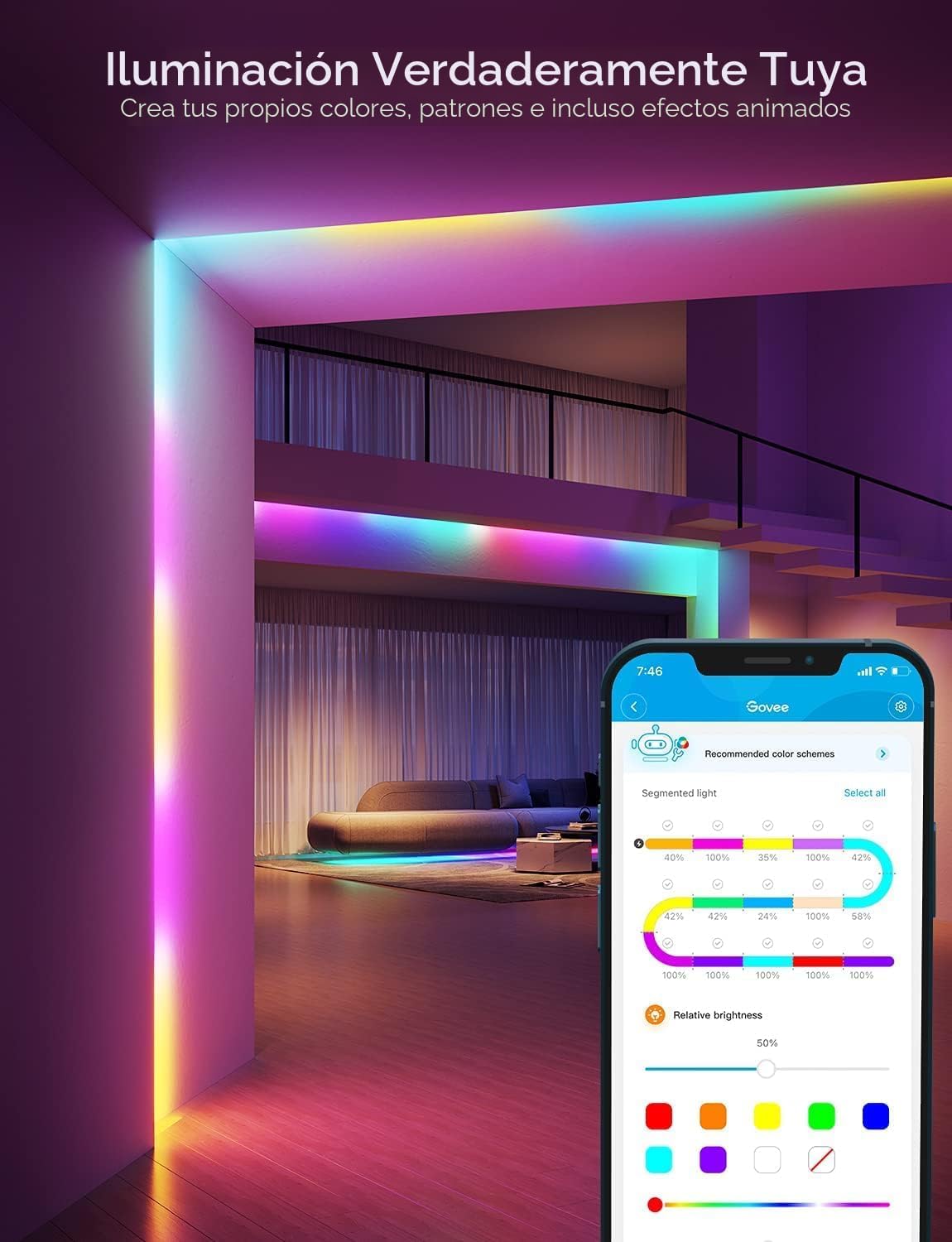 Govee RGBIC - Tira de luz LED Alexa de 16.4 pies, luces LED intelig...