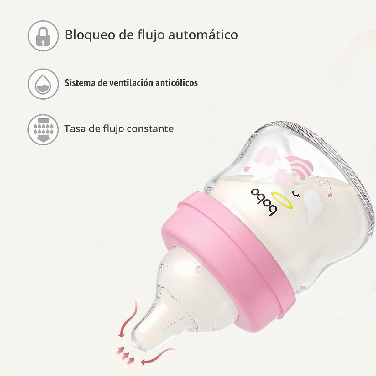 YOHKOH Biberones de vidrio con tetina de flujo lento, biberones ant...