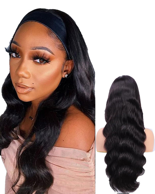 Rnsnwiee Peluca con diadema de cuerpo largo ondulado para mujeres n...