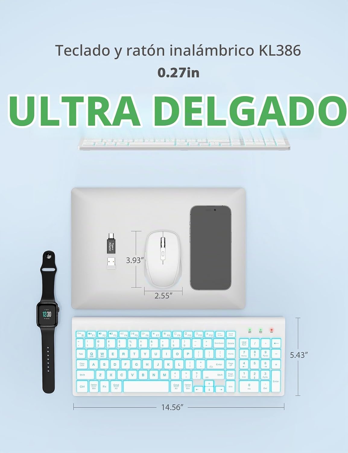 SABLUTE Combo de teclado y mouse inalámbricos retroiluminados, tecl...