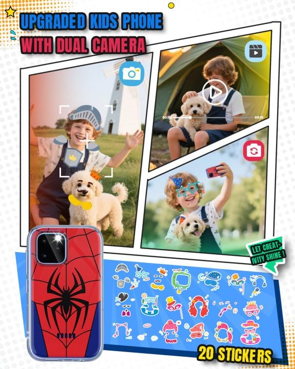 Byserten Teléfono para niños con pantalla táctil de 3.5 pulgadas co...