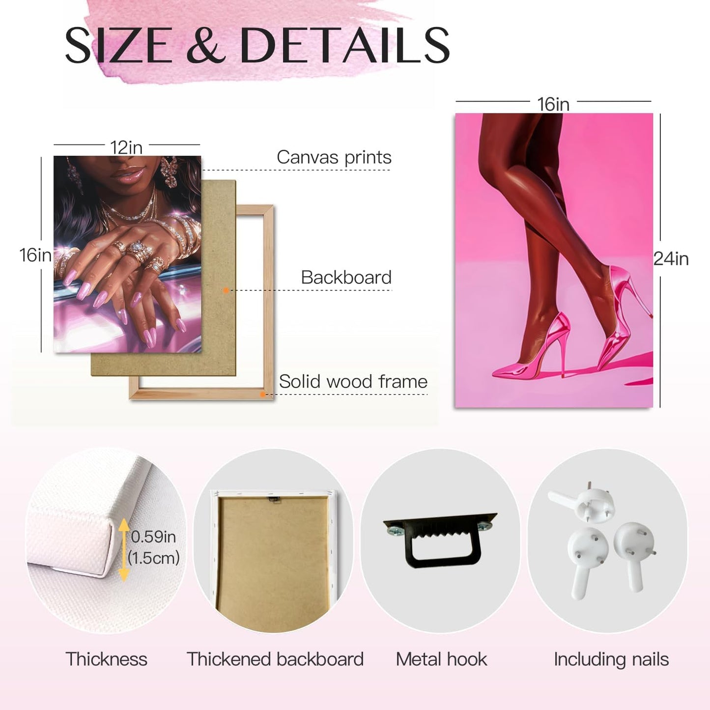 Juego de 3 pósters de pared de mujer afroamericana en tonos rosa y...