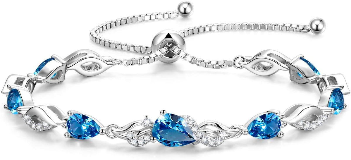 FANCIME Pulsera de piedra natal para mujer Pulsera de tenis ajustab...