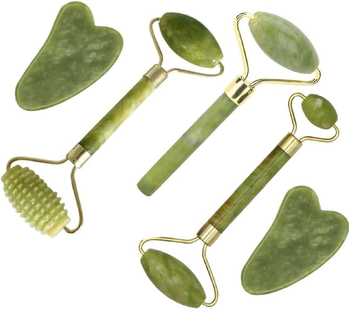 fuvooi Juego de masajeador facial Gua Sha de jade - Juego de herram...