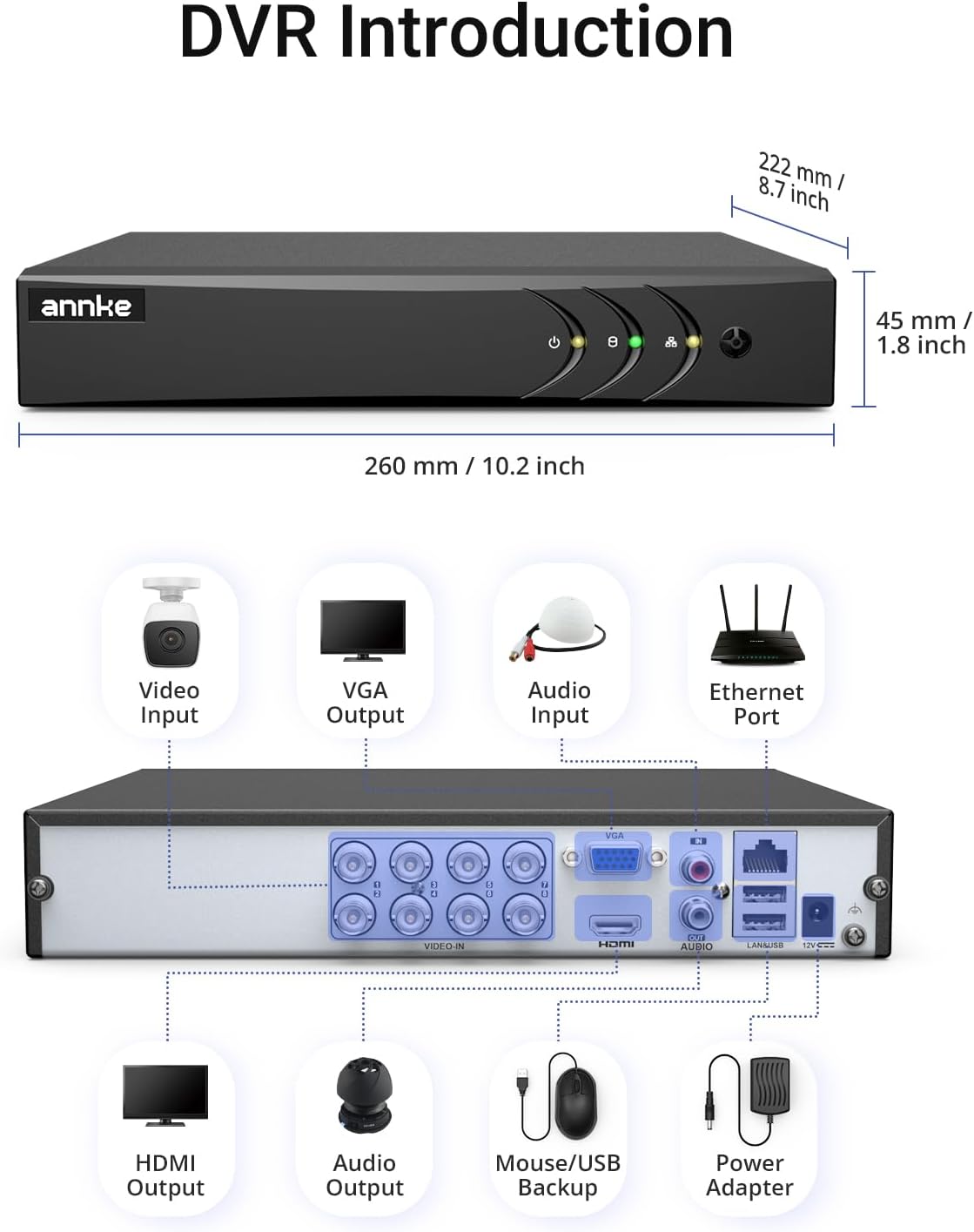ANNKE Grabador de vídeo digital de seguridad H.265+ de 8CH 3K Lite,...