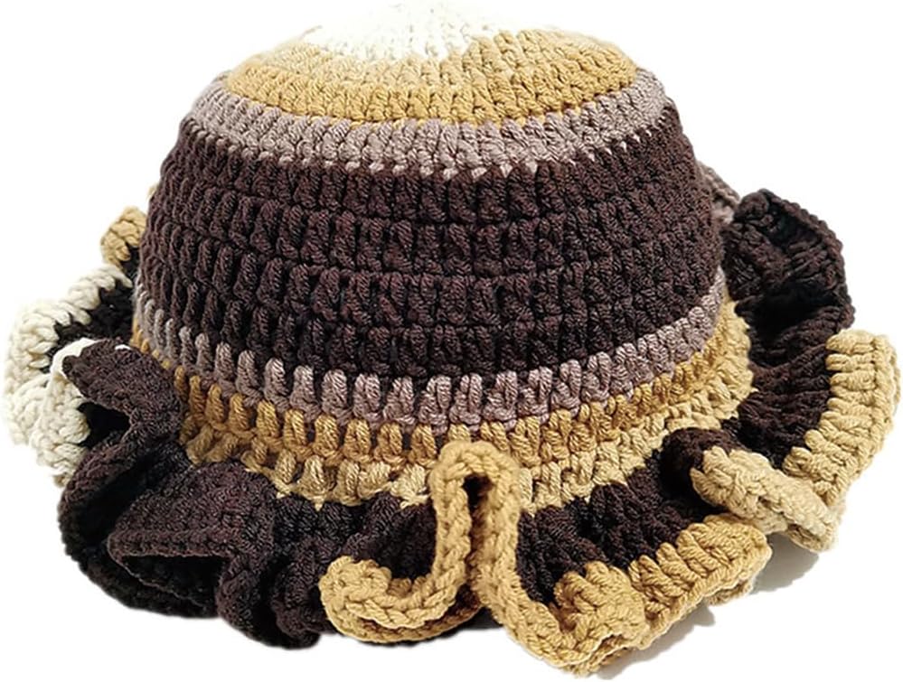 AMOFIA Gorro de punto para mujer, gorro de ganchillo con volantes,...