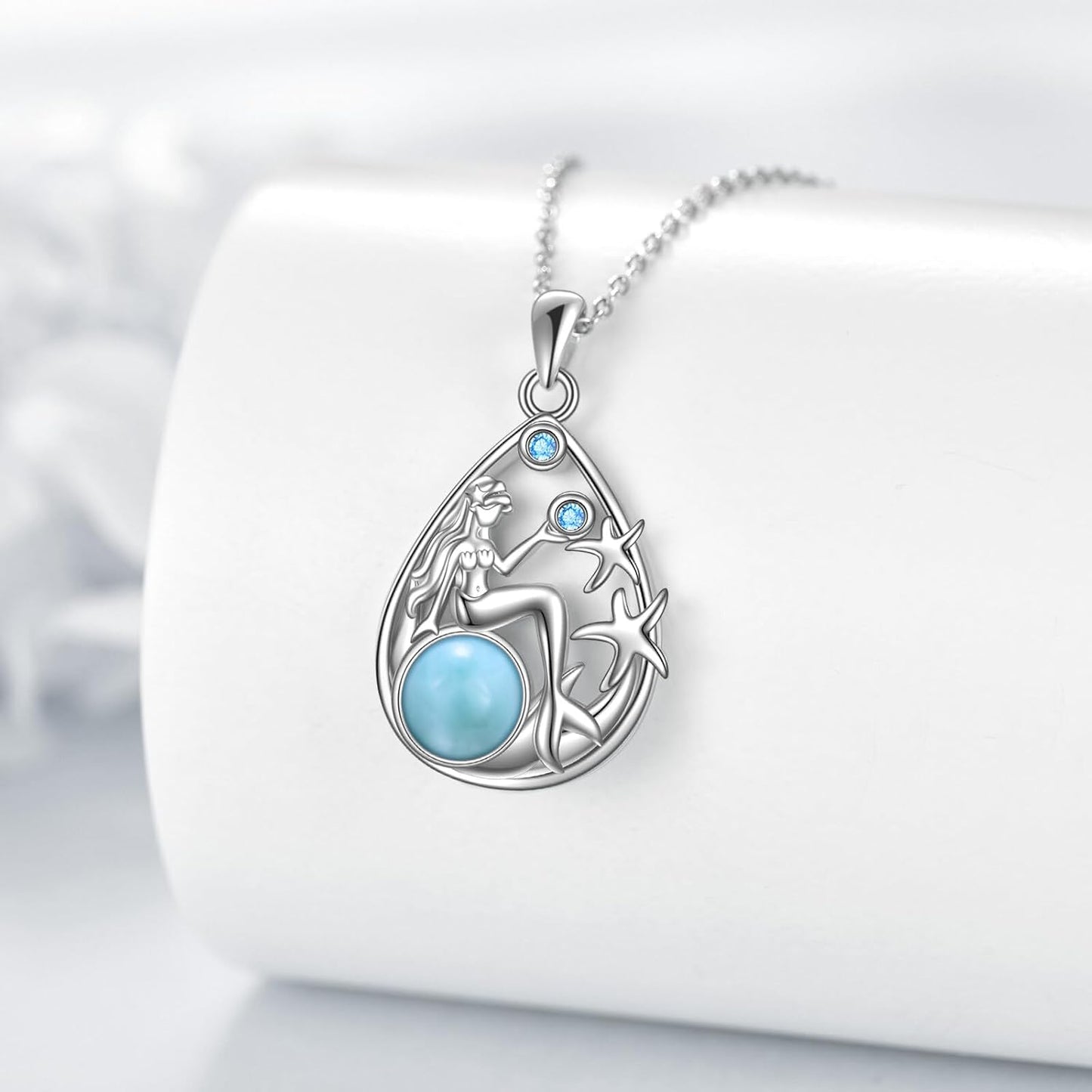 CRMAD Larimar - Collar de playa de plata de ley con diseño de lágri...
