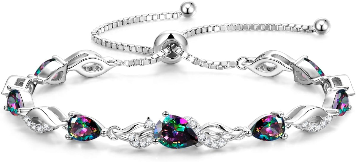 FANCIME Pulsera de piedra natal para mujer Pulsera de tenis ajustab...