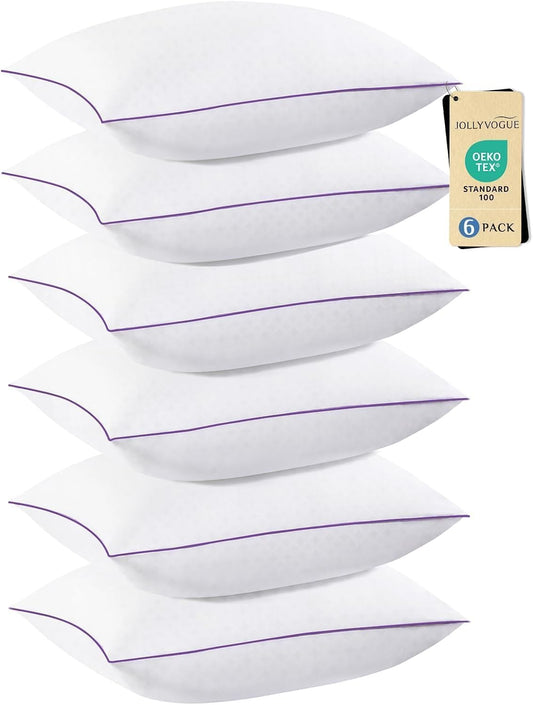 JOLLYVOGUE Juego de 6 almohadas tamaño Queen, lavables, de apoyo, c...