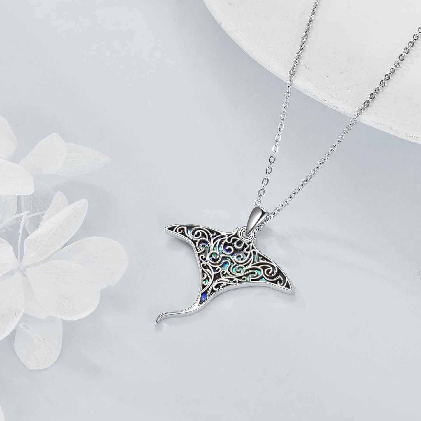 URONE Collar de plata de ley 925 con diseño de animales del océano,...