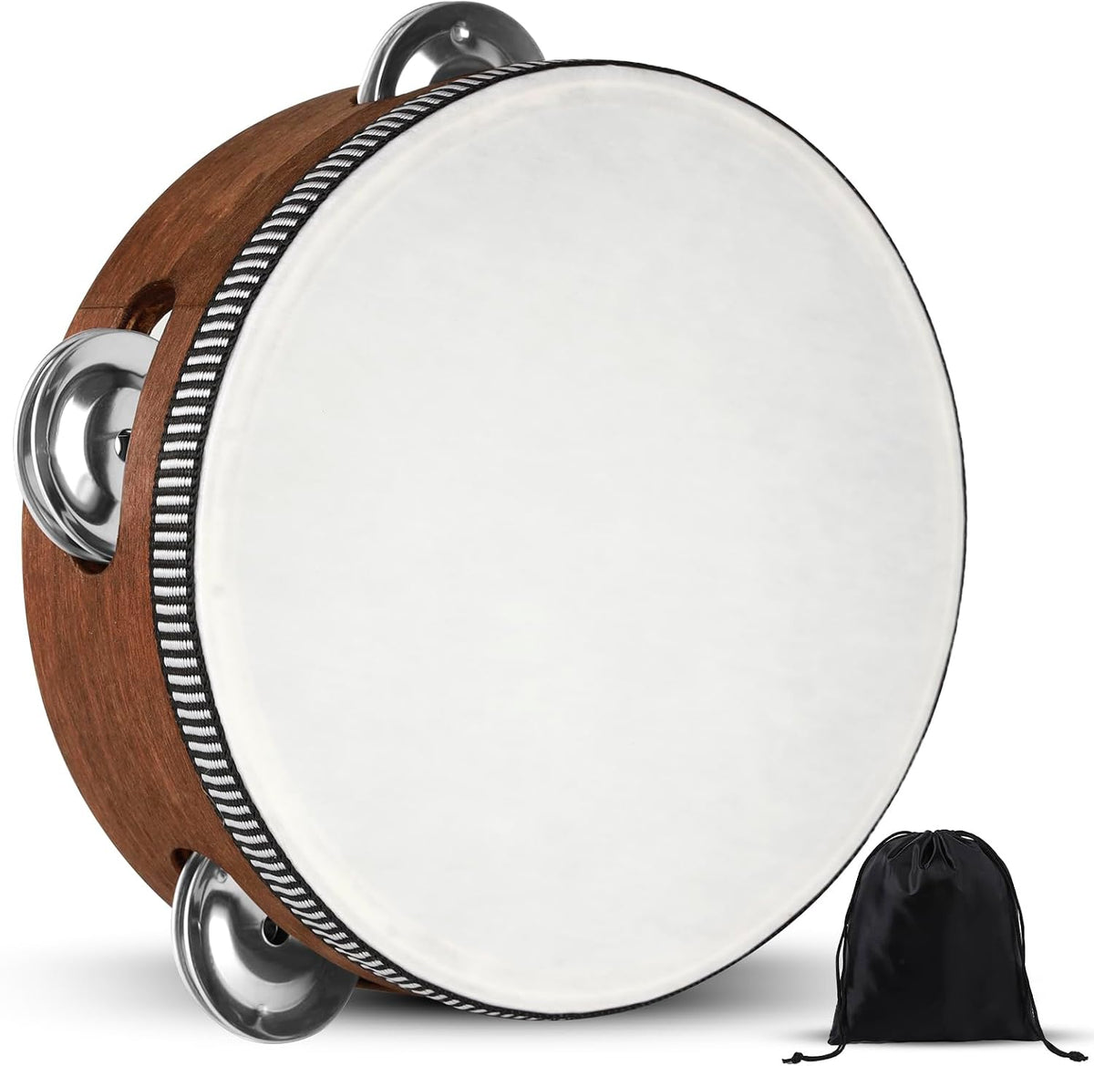 Pandereta de percusión de mano de madera con bolsa de almacenamient...