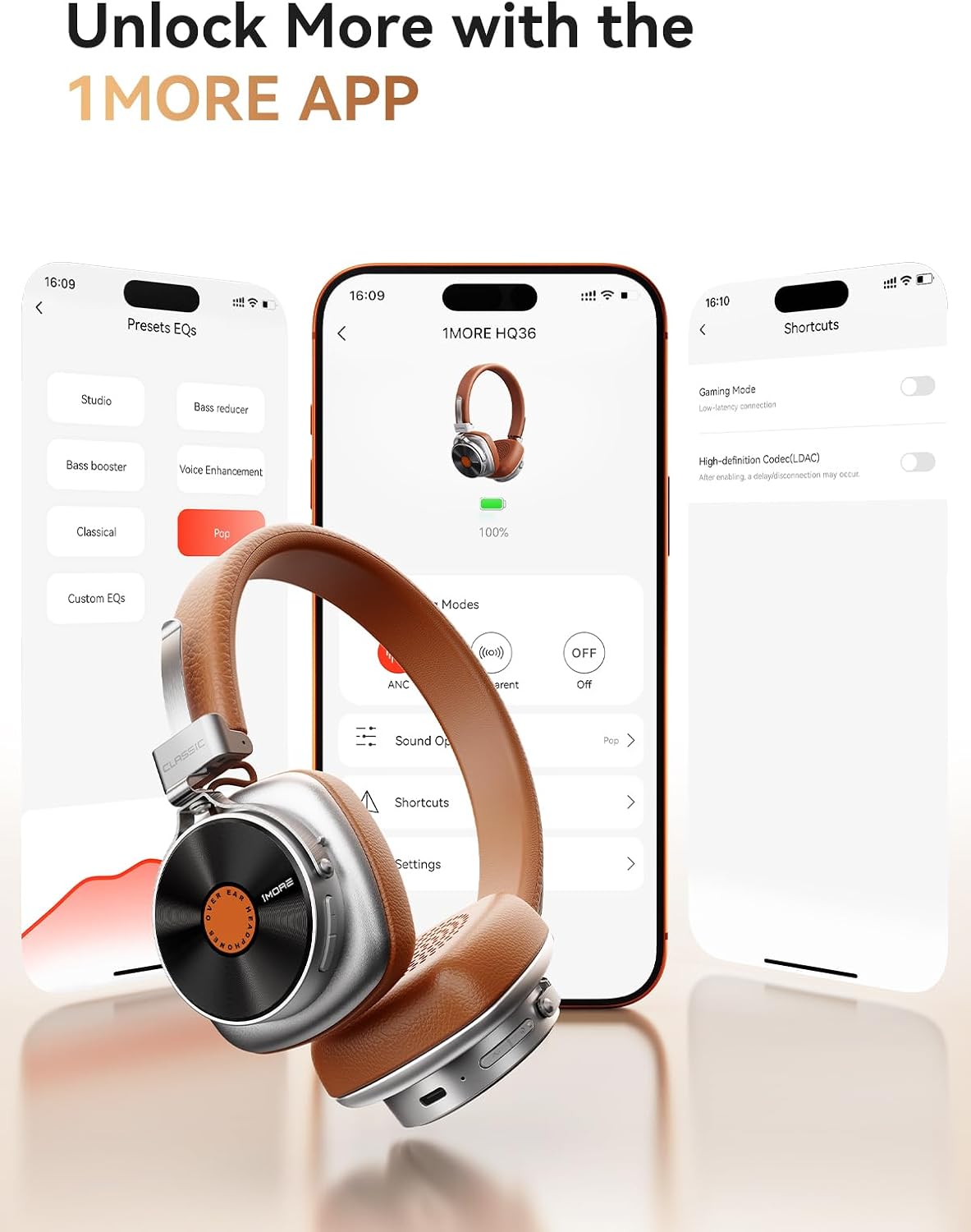 1MORE Auriculares inalámbricos clásicos HQ36, audio de alta resoluc...