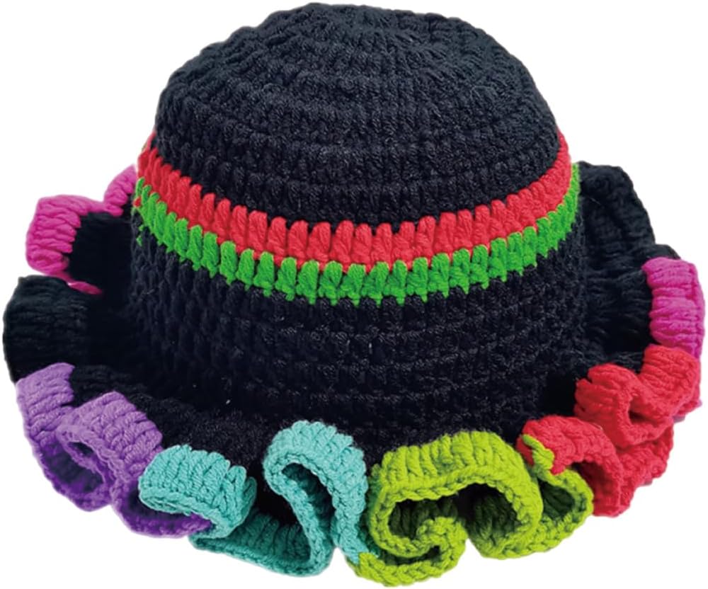 AMOFIA Gorro de punto para mujer, gorro de ganchillo con volantes,...