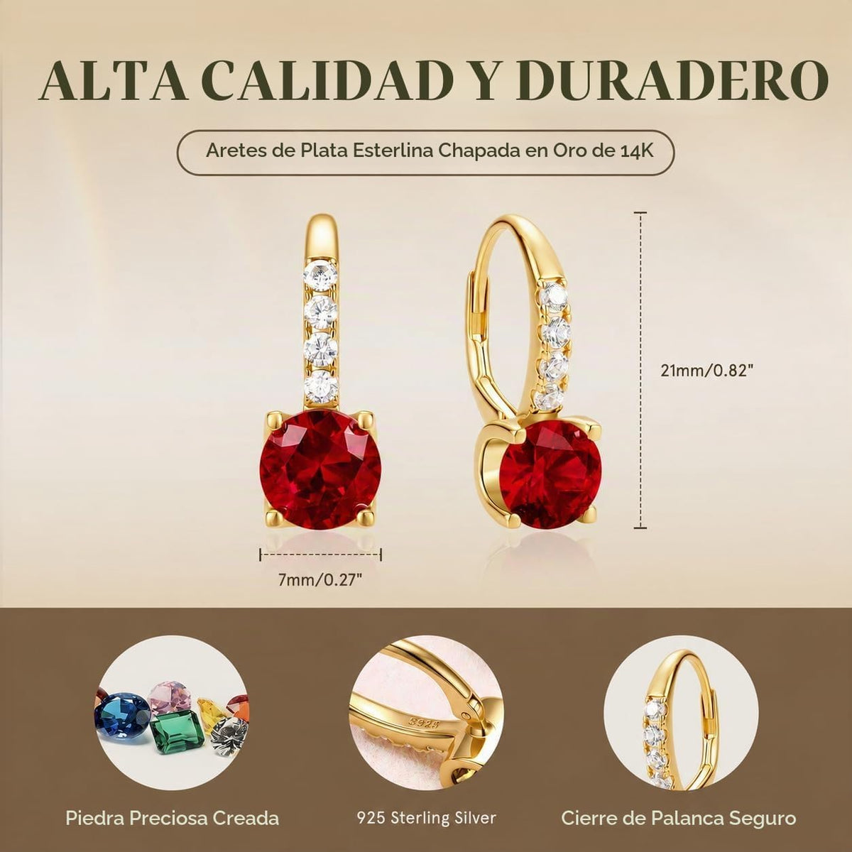 FANCIME Pendientes colgantes de plata de ley chapada en oro de 14 q...