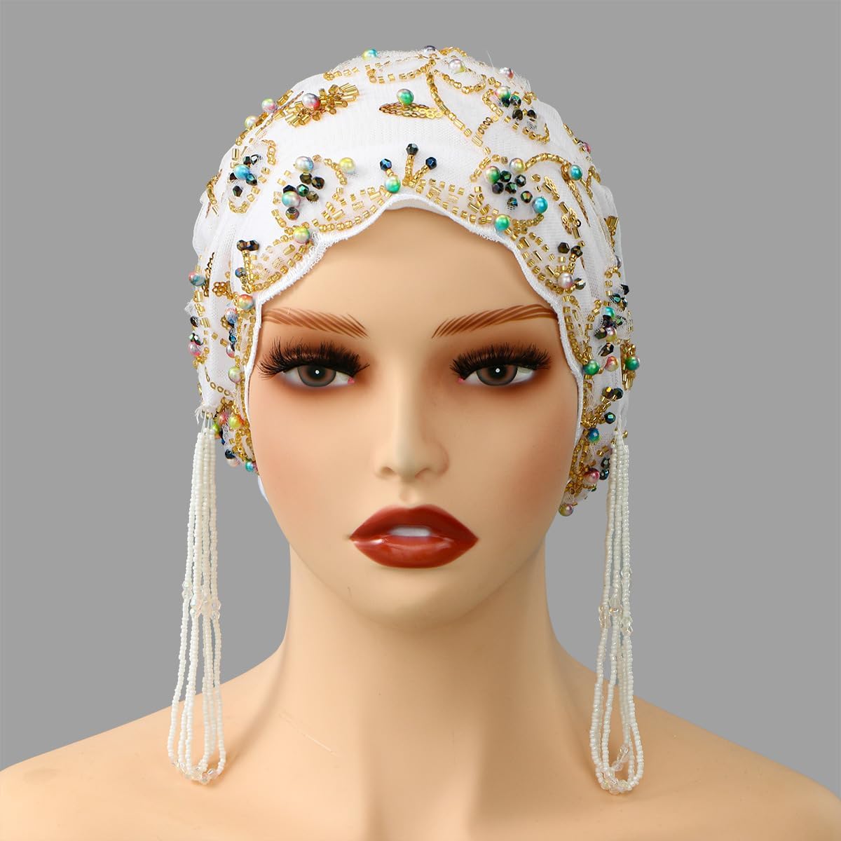 Turbante para mujer, con cuentas de encaje, musulmán, hijab, gorro...