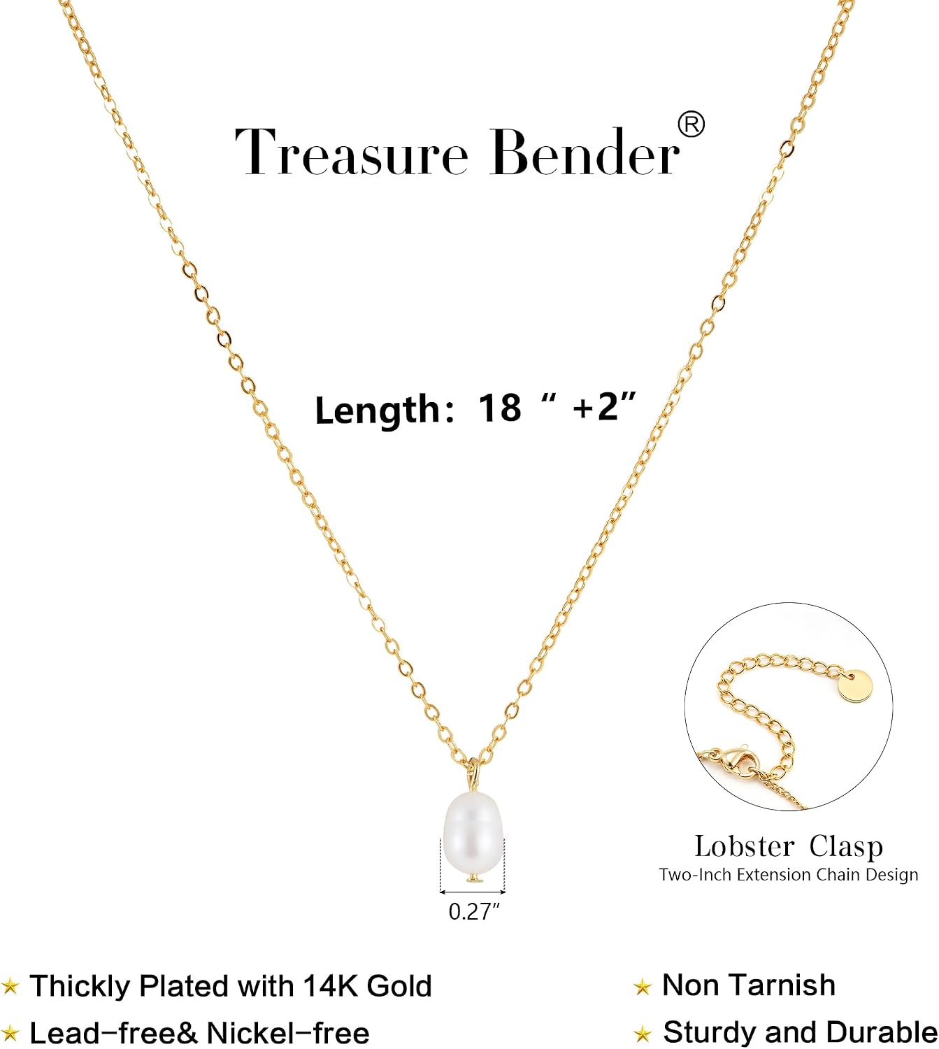 Treasure Bender Collares de perlas de oro para mujer, collar delica...