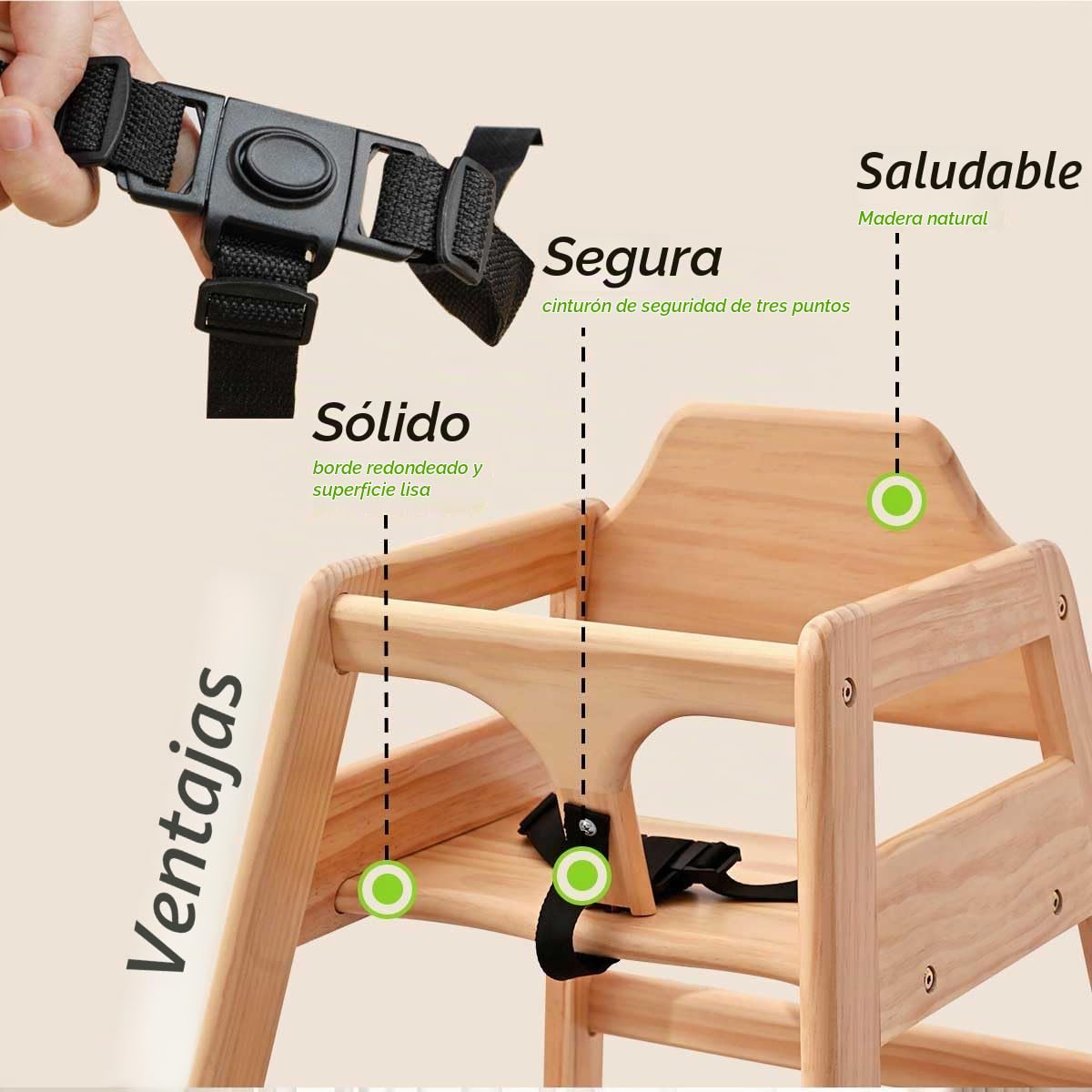 LZMS Trona de madera para bebés y niños pequeños, agradable al tact...