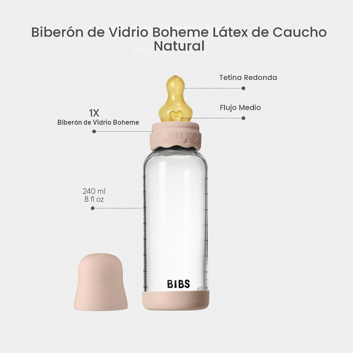 BIBS - Biberón de cristal bohemio, 8.12 onzas, paquete de 1, pezón...